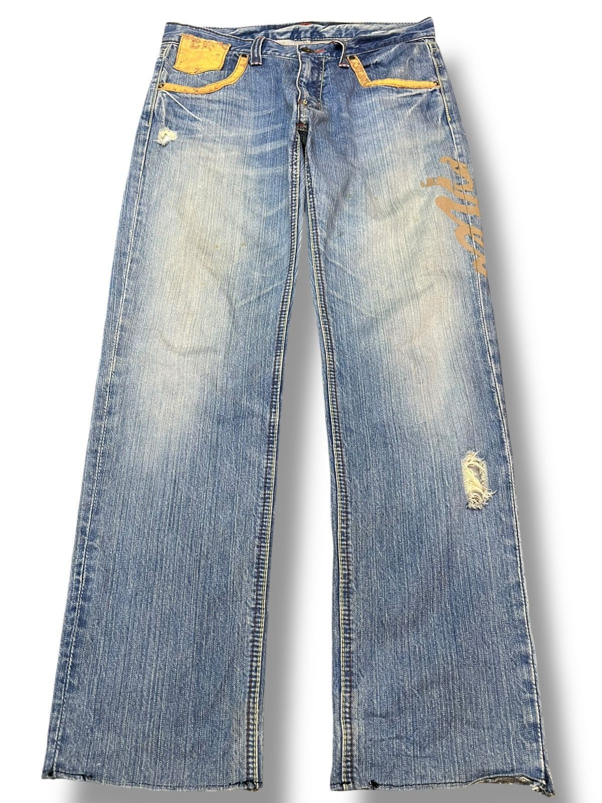 14th Addiction × Japanese Brand × Yasuyuki Ishii Vintage Japanese Brand Note Printed Worn Look Denim Size US 32 / EU 48 - 1 Thumbnail