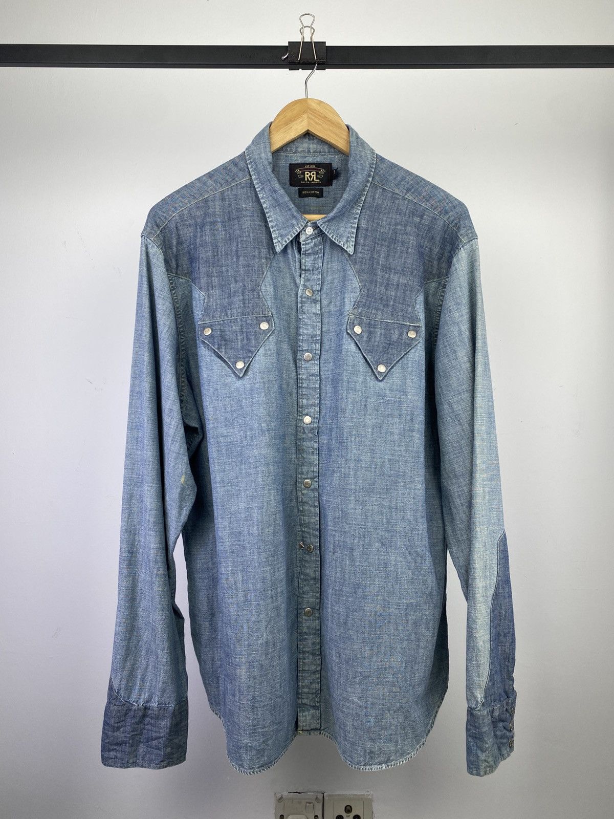 RRL Ralph Lauren 2000's Double RL Chambray Shirt Size US XL / EU 56 / 4 - 1 Thumbnail