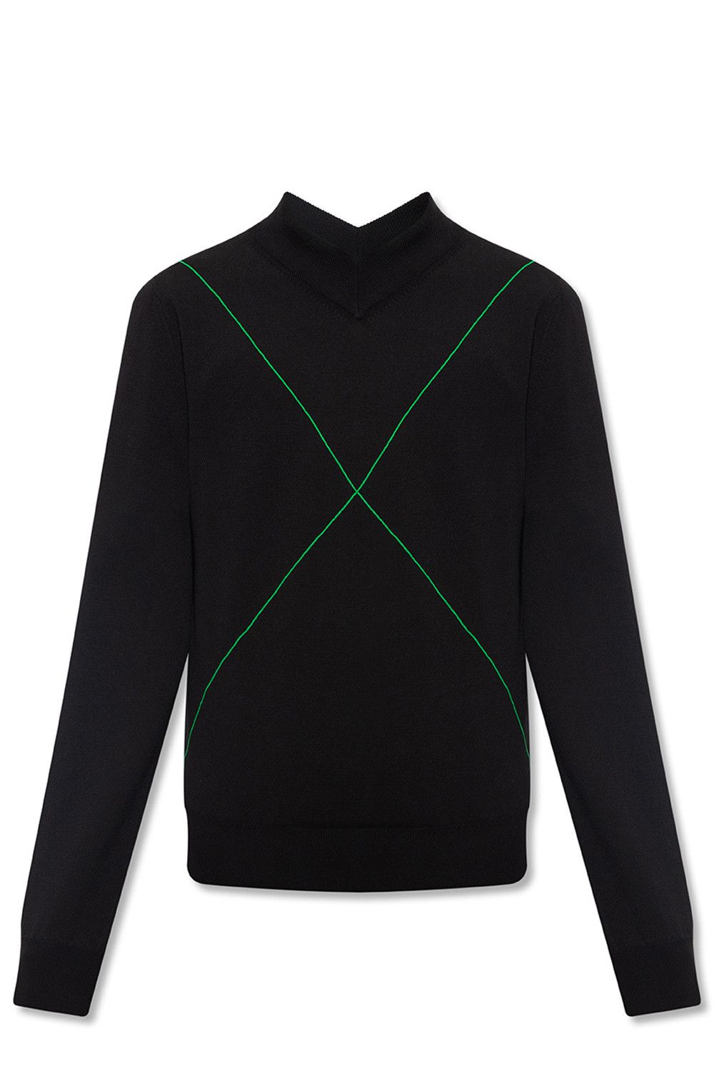 image of Bottega Veneta Black Crisscross Wool V-Neck Sweater Medium, Men's