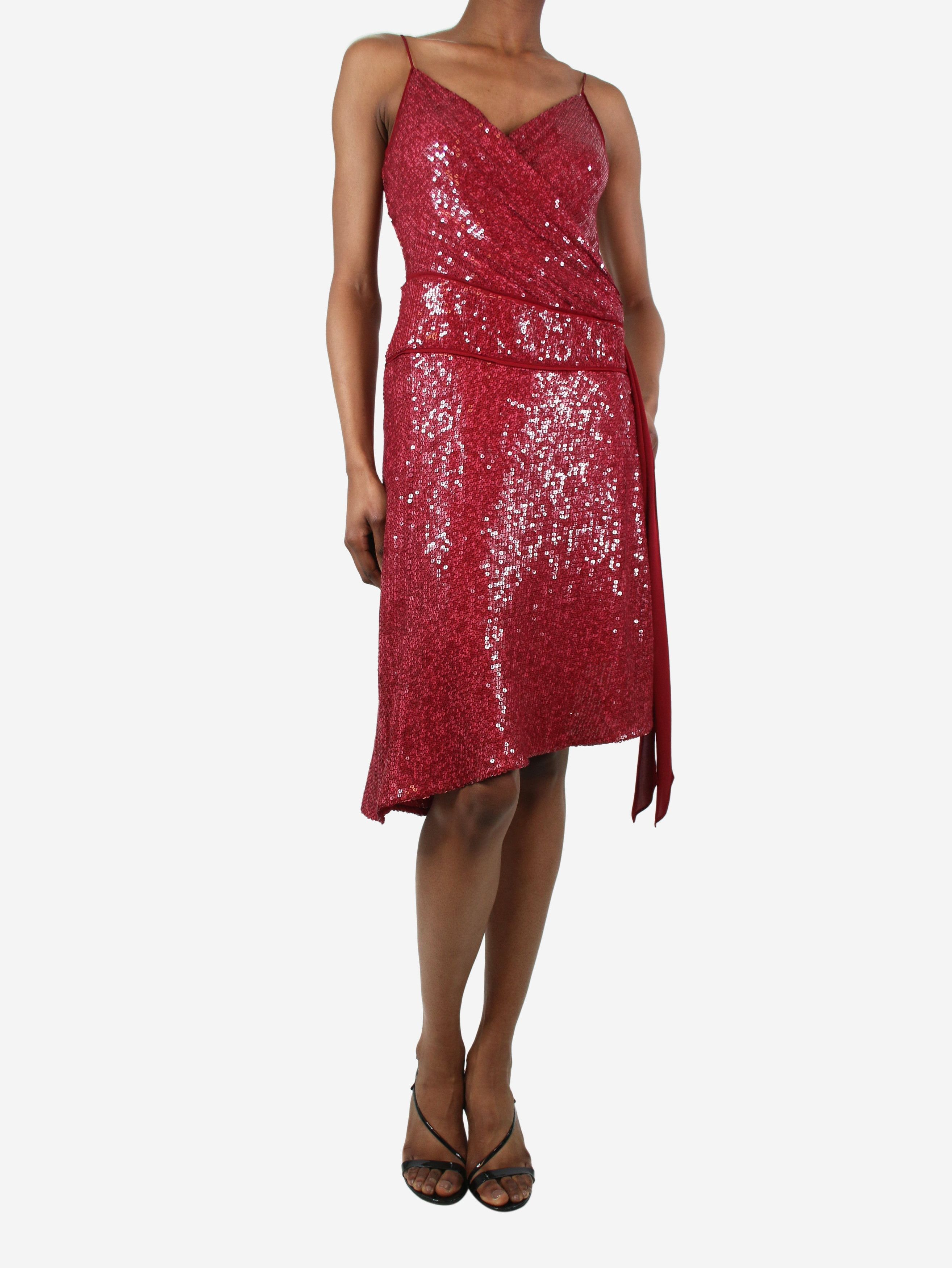 image of Diane Von Furstenberg Red Sleeveless Sequin Midi Dress - Size Uk 4, Women's
