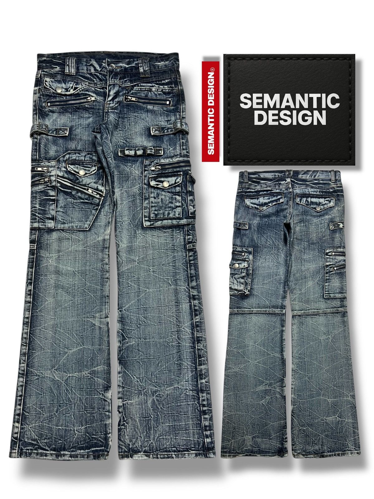 Vintage Semantic Design Multi-Pocket Cargo - Thunder Flared