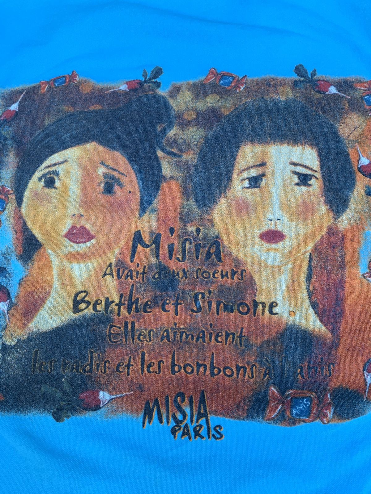 Vintage y2k Misia Paris Blue Oil Painting Art Poem Graphic Mesh Top Size M / US 6-8 / IT 42-44 - 3 Thumbnail