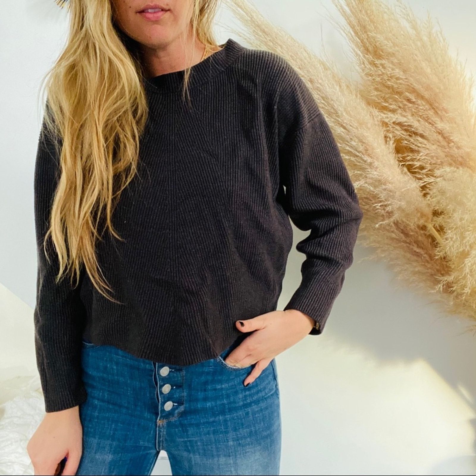Zara ZARA Crew Neck Grey Pullover Chunky Knit Cozy Rib Sweater S Size S / US 4 / IT 40 - 2 Thumbnail