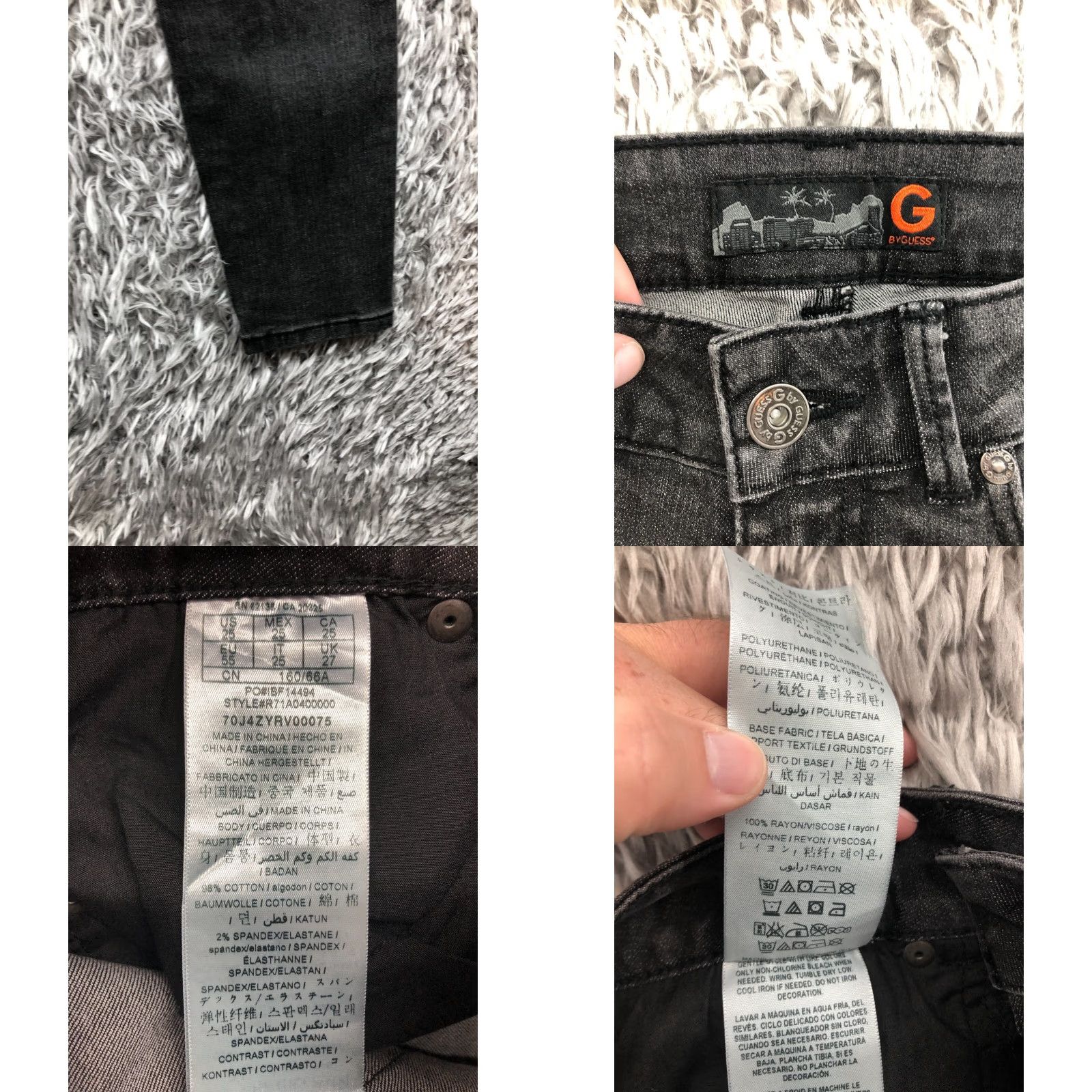 Guess G by Guess Skinny Jeans Womens Size 25 Dark Black Denim Faux Leather Mid Rise 29in Inseam Size 42" / US 20 - 8 Thumbnail