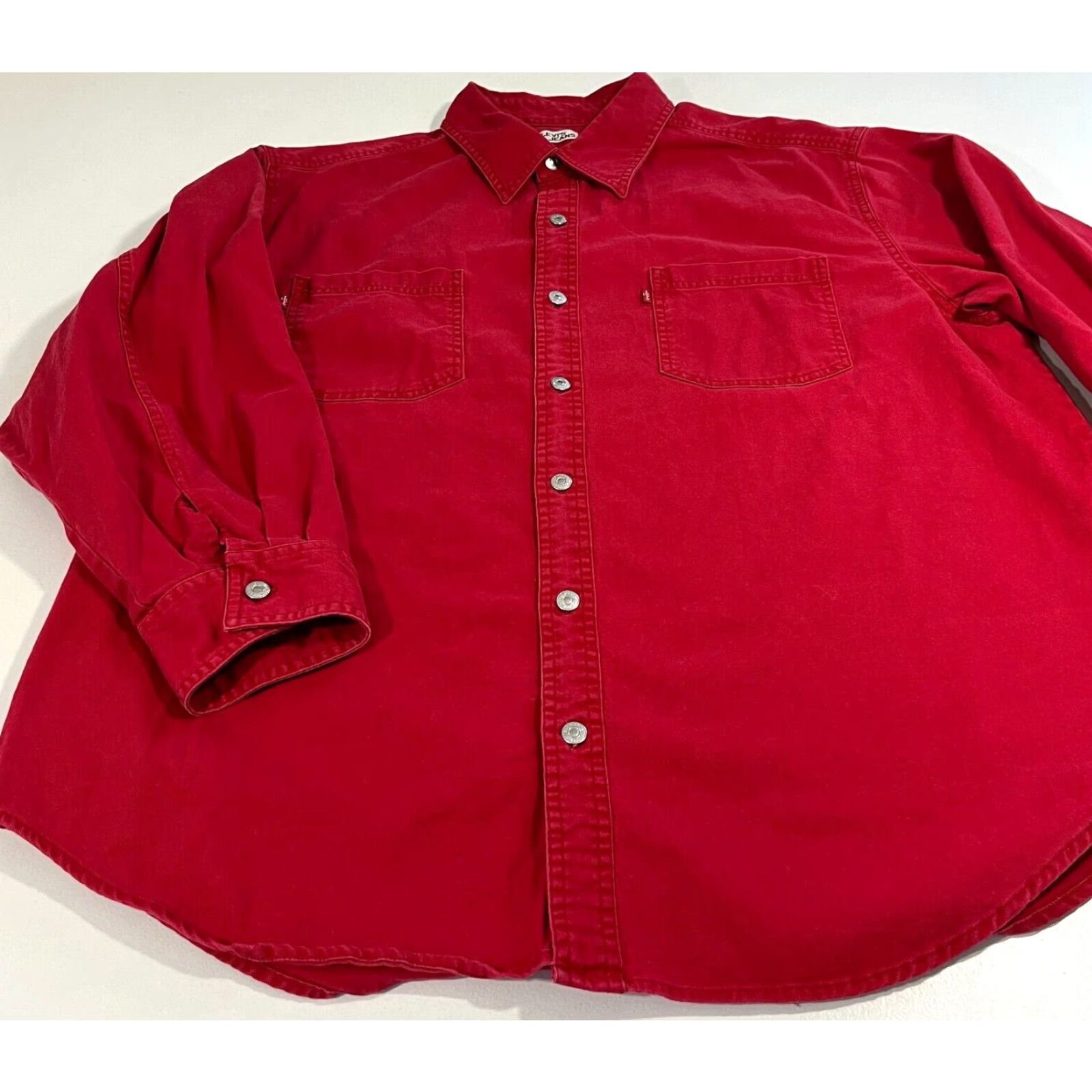 Levi's VINTAGE Levi's Men’s Denim Work Shirt Button-Up XL Red 90s Classic Pockets Long Sleeve Denim Size US XL / EU 56 / 4 - 6 Thumbnail