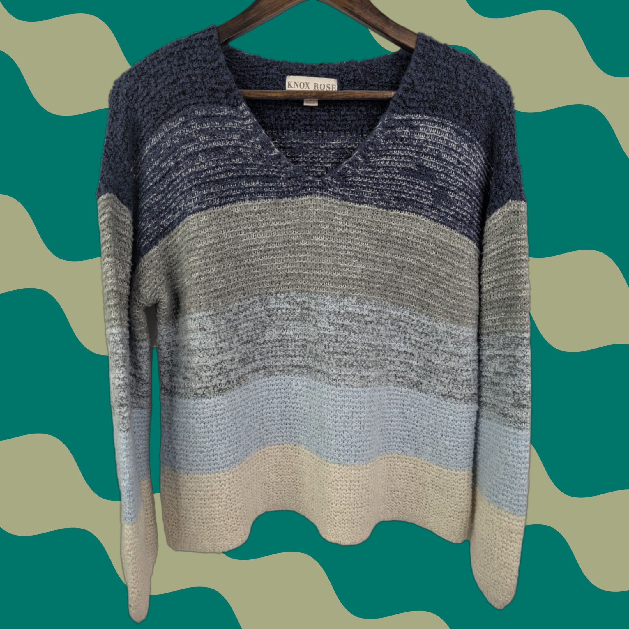 Vintage Knox Rose Sweater Knitted V-Neck Striped Long Sleeve Pullover Blue Size M Women Size M / US 6-8 / IT 42-44 - 1 Thumbnail