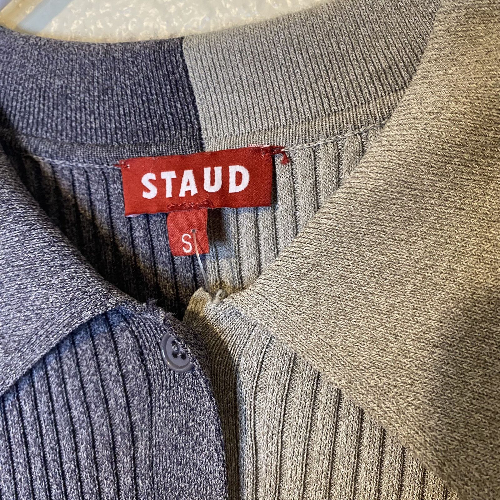 Staud Staud Milton Fama Gray Colorblock Ribbed Long Sleeve Shirt S Size S / US 4 / IT 40 - 8 Thumbnail