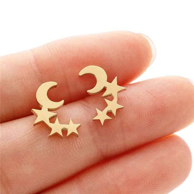 Jewelry Moon And Triple Star Stud Earrings Charm Earring Gift Size ONE SIZE - 3 Thumbnail