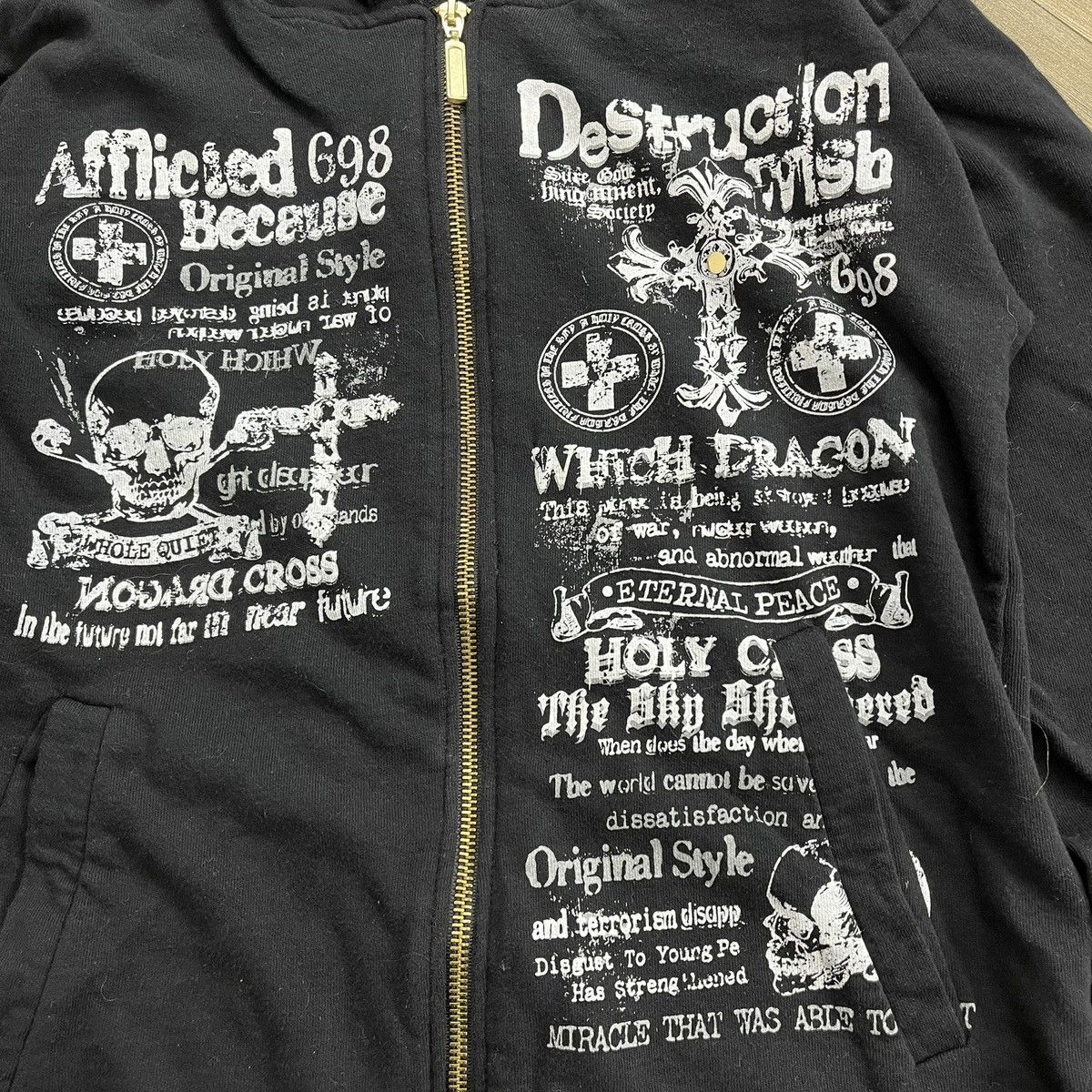 14th Addiction 2000s Beaumere Skulls Cross Punk Lgb Style Zip Fur Hoodie Size US M / EU 48-50 / 2 - 4 Thumbnail