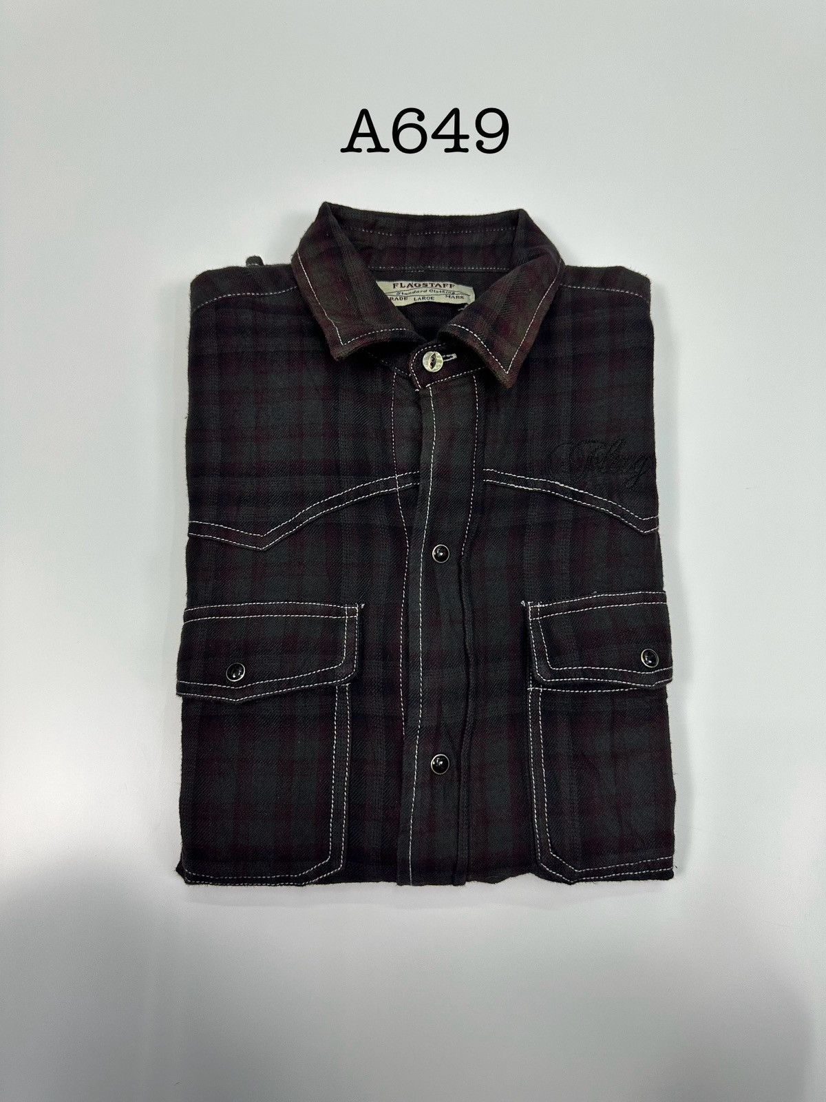 Le Grande Bleu (L.G.B.) 70s Flagstaff Union Made Vintage Flannel Shirt A649 Size US L / EU 52-54 / 3 - 14 Thumbnail