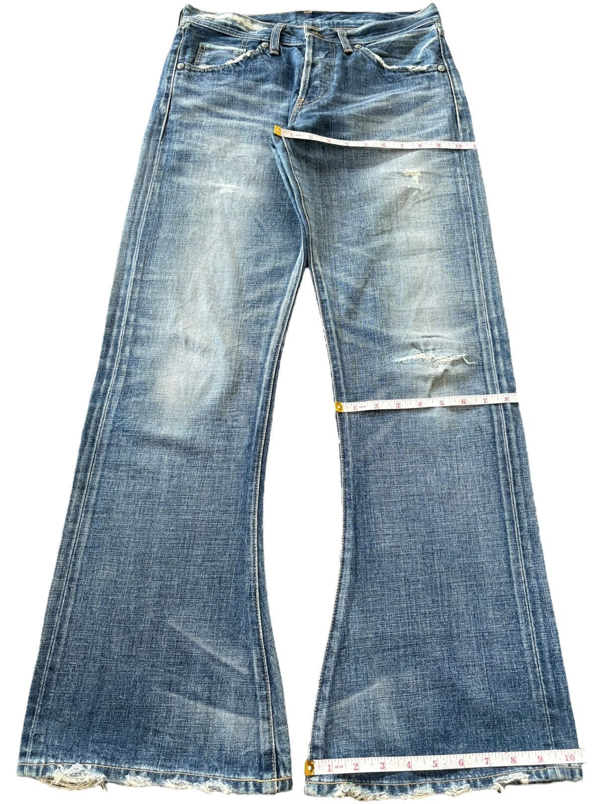 Levi's Vintage 90s Levis 707 Selvedge Distress Flare Jeans Size 30" / US 8 / IT 44 - 9 Thumbnail
