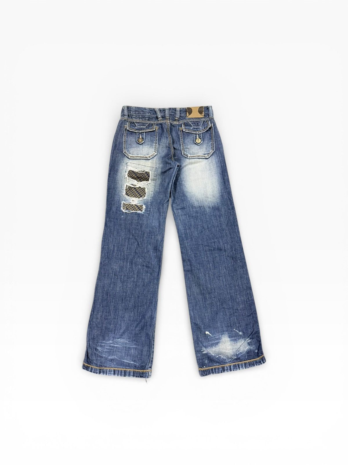 Le Grande Bleu (L.G.B.) LB-03 Flare Patchwork Drawsting Denim Pants Size US 31 - 2 Thumbnail