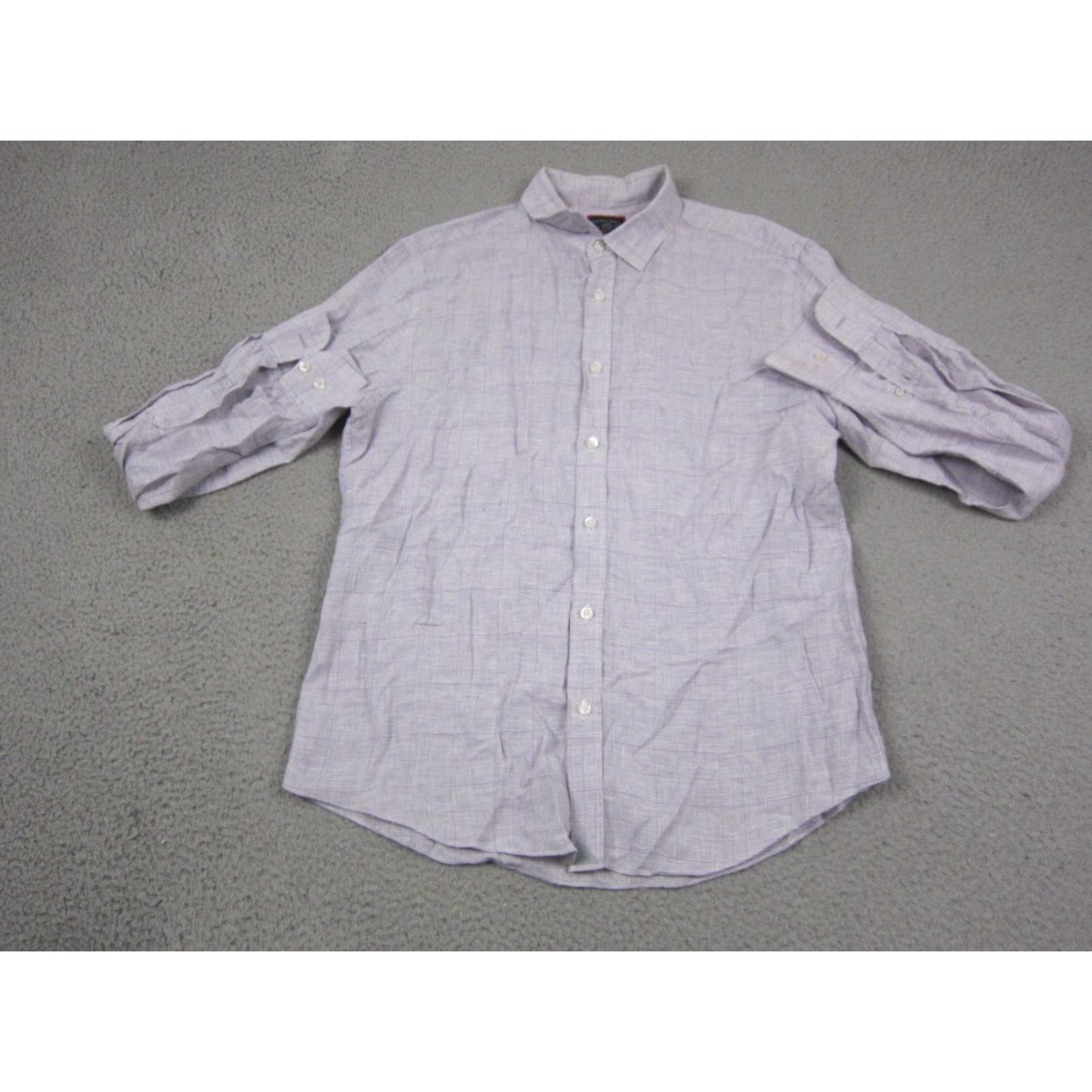 UNTUCKit UNTUCKit Shirt Large Purple Plaid 100% Linen Slim Fit Button Mens Formal Shirt Size 42R - 2 Thumbnail