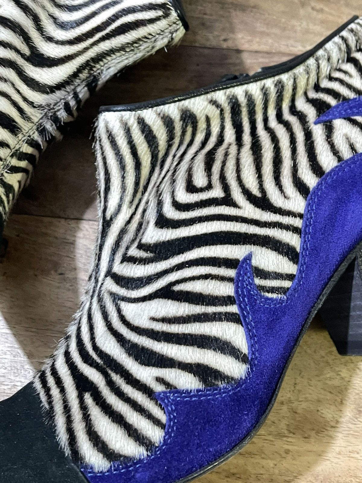 Haider Ackermann SS16 Zebra Ponyhair and Blue Suede Flame Booties Size US 11 / IT 41 - 3 Thumbnail