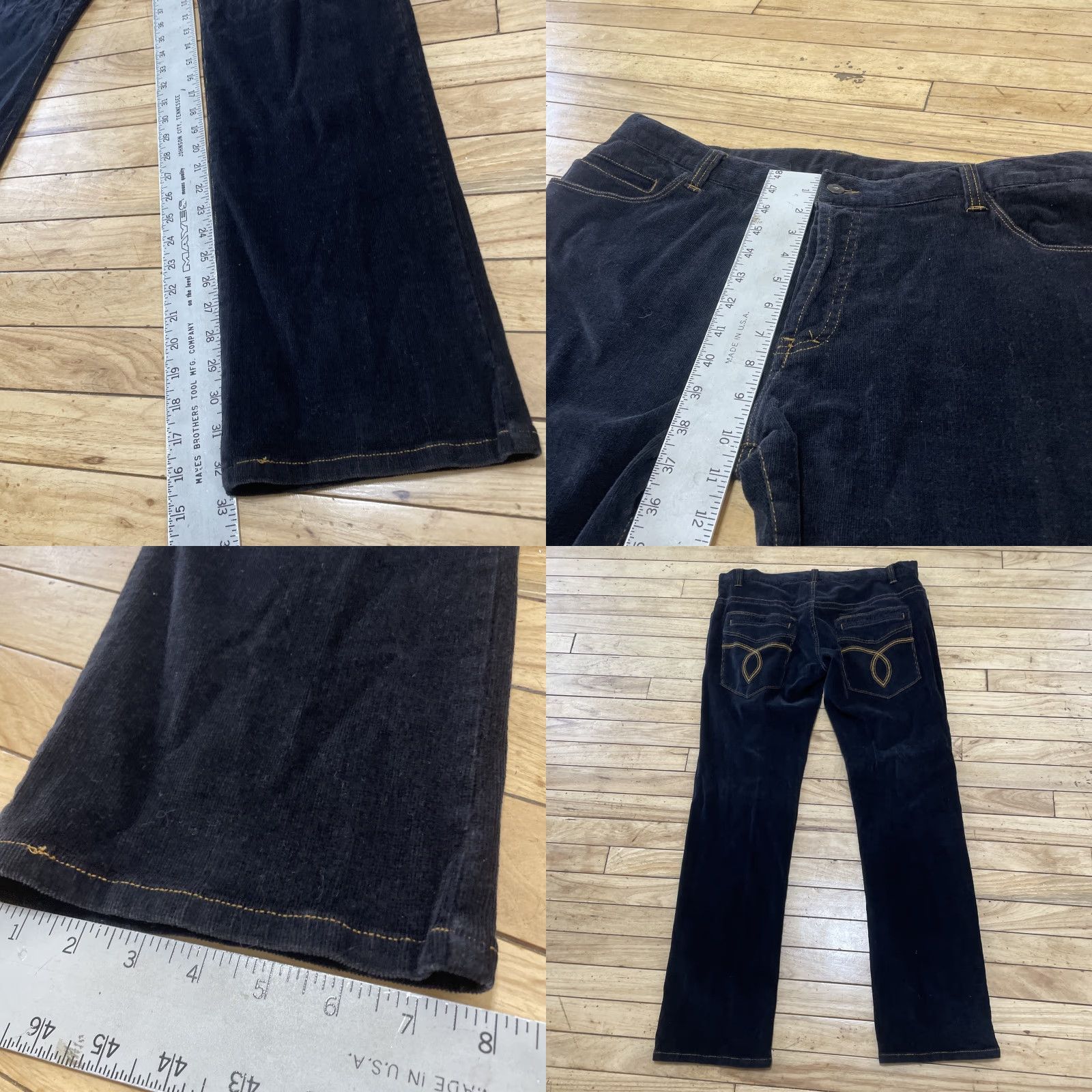 Vintage VINTAGE RANK PANTS Black Corduroy 36x33 Straight Gold Stitch 10" Rise 90s Mens Casual Pants Size US 36 / EU 52 - 9 Thumbnail