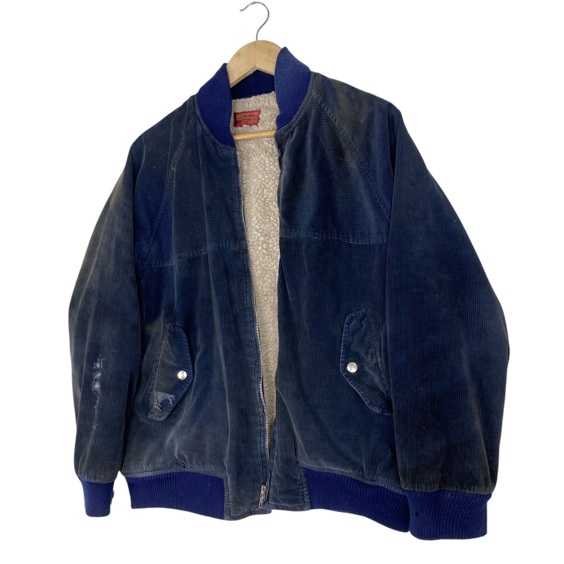 Sugar Cane 💥70s DISTRESSED CORDUROY BOMBER NAVY JACKET Size US M / EU 48-50 / 2 - 5 Thumbnail