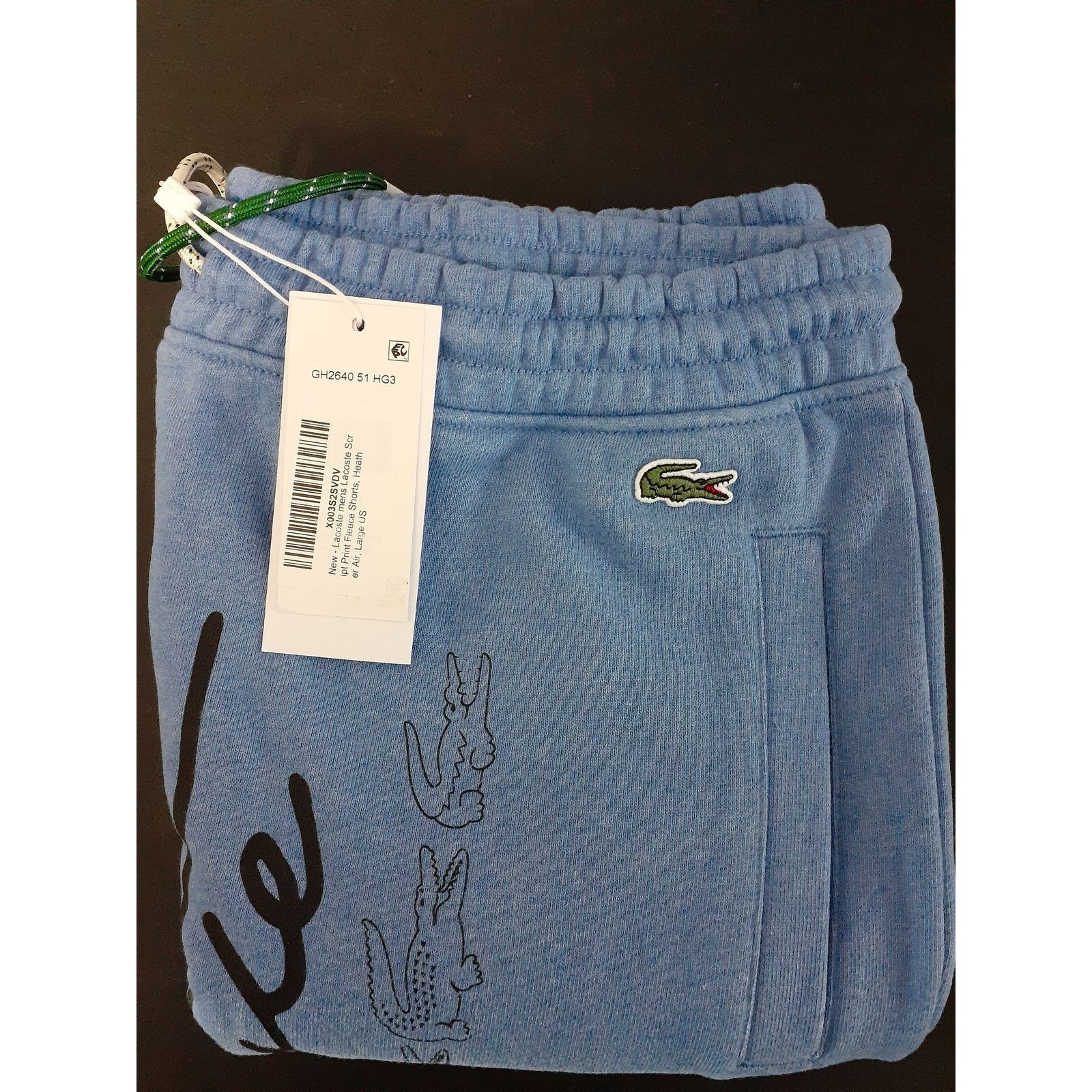 Lacoste Lacoste Men's Signature Print Cotton Fleece Shorts Blue L Size US 34 / EU 50 - 2 Thumbnail