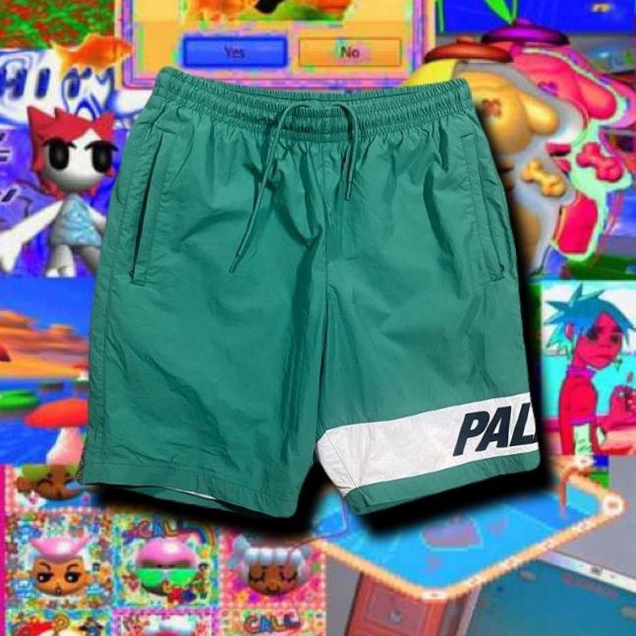 image of Mint Condition Green White And Black Palace Side Shorts, Men's (Size 38)