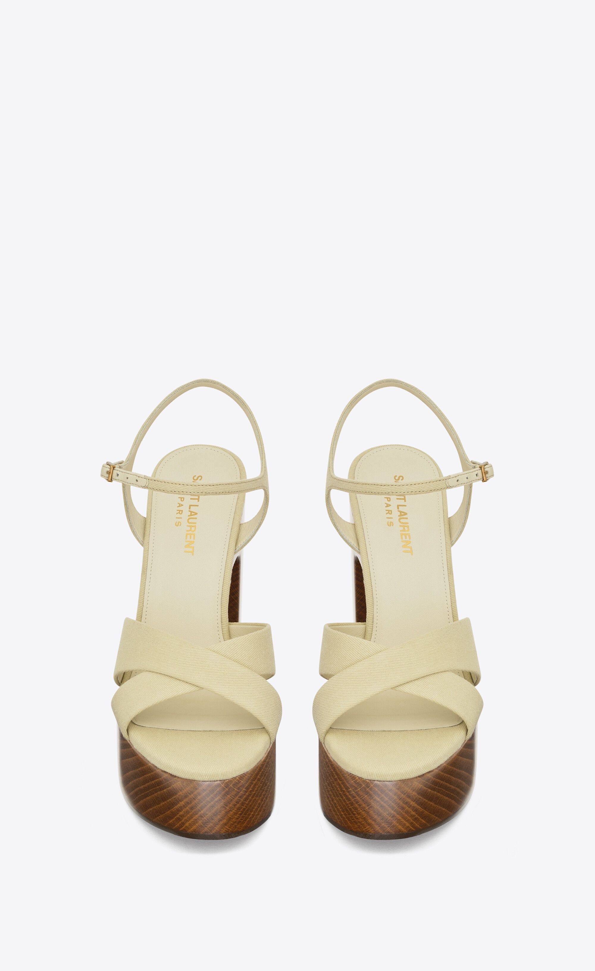 Saint Laurent Paris o1bcso1str0226 Bianca Platform Sandals in Beige Size US 8 / IT 38 - 3 Thumbnail