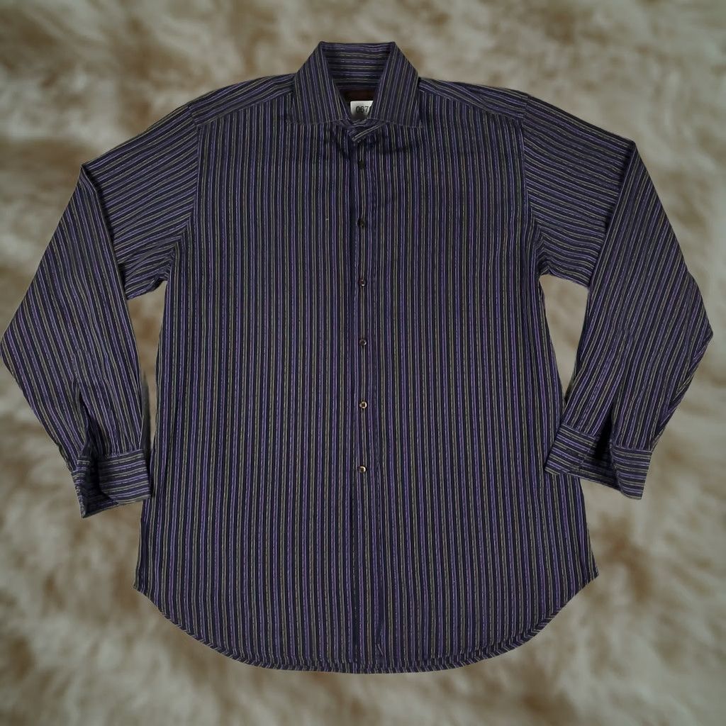 Etro ETRO Shirt Mens Size 42 Purple Striped Button Up Long Sleeve Made In Italy Size US XL / EU 56 / 4 - 1 Thumbnail
