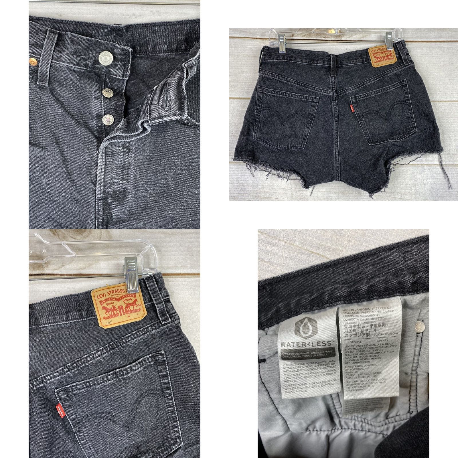 Levi's Levi’s 501 Jean Shorts Womens Sz 30 Black Cut Off Shortie Button Fly Fringe Logo Denim Shorts Slim Fit Reg Regular Womens Size 30" / US 8 / IT 44 - 8 Thumbnail
