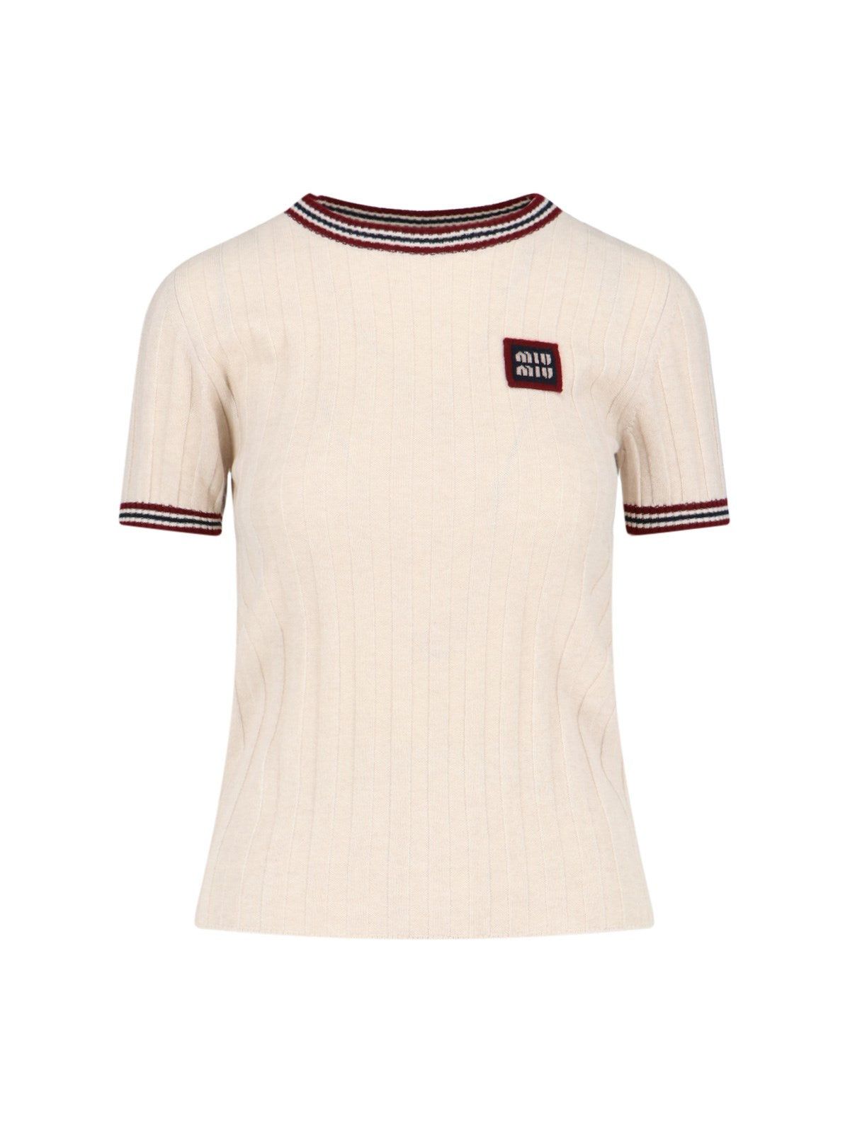 image of Miu Miu Logo Cashmere Sweater Size 40 in Beige, Women's