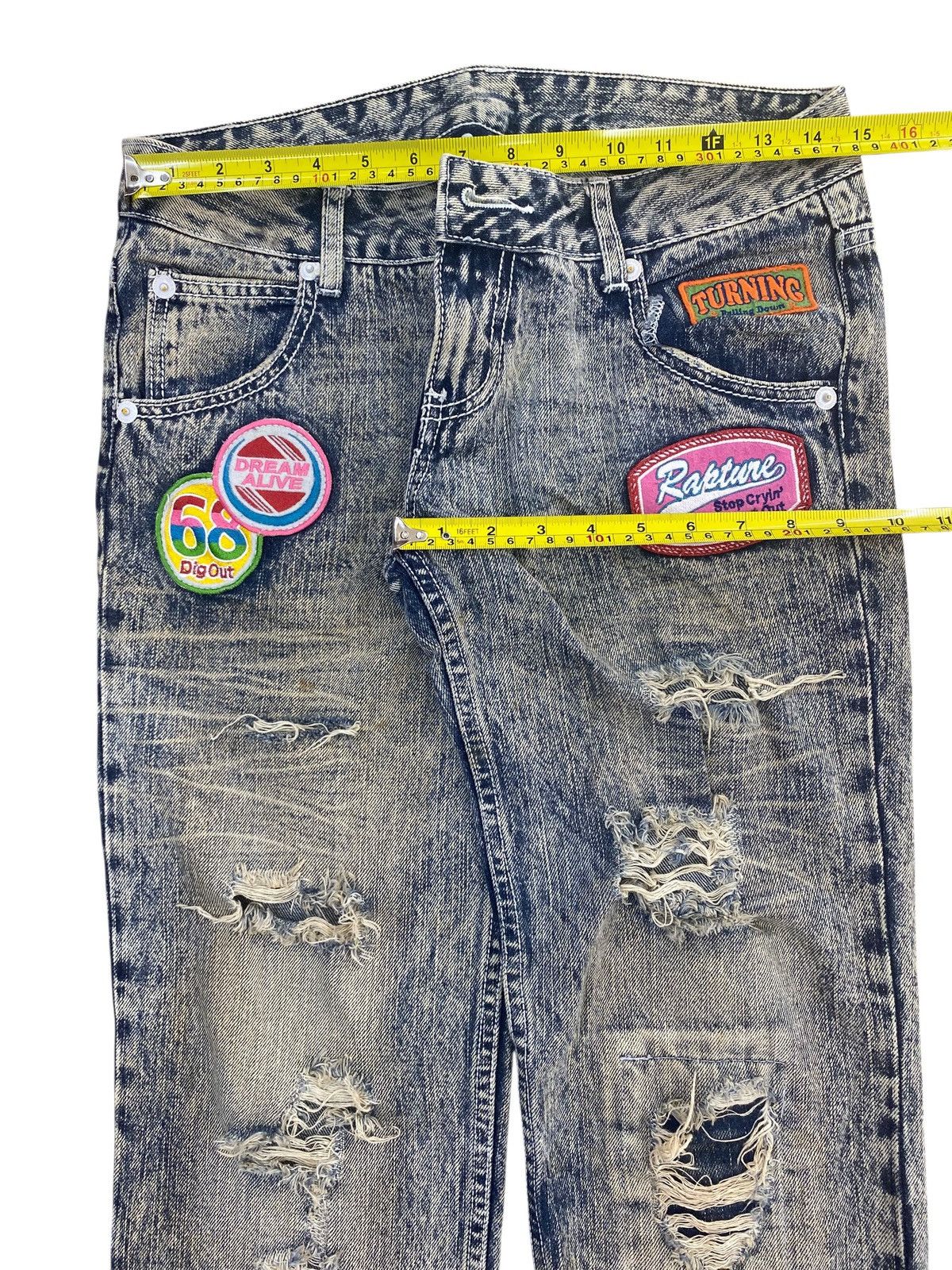 Japanese Brand Japanese Brand Acid Blue Wash Ripped Style Patchwork Jeans Size US 30 / EU 46 - 5 Thumbnail