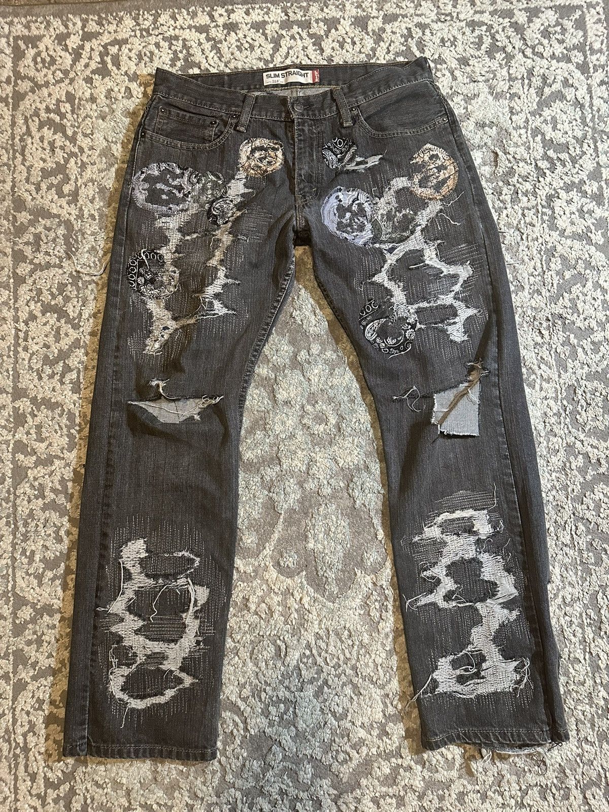 image of 1 Of 1 Circle Boro Distressed Denim in Grey, Men's (Size 33)