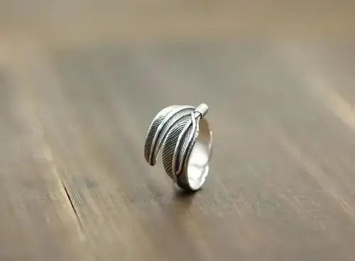 Ring Of Fire Sterling Silver 925 ring with adjustable Indian feather Size ONE SIZE - 4 Thumbnail