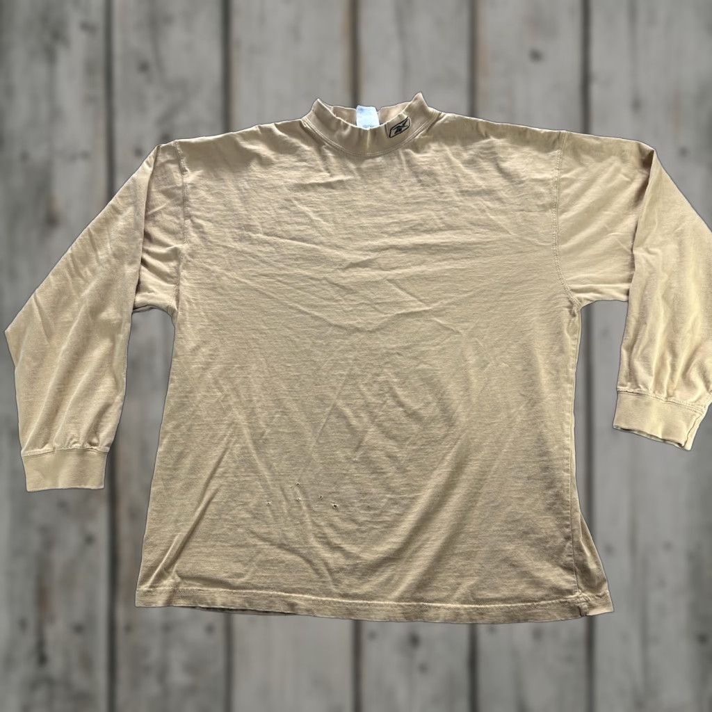 Reebok VINTAGE Reebok Shirt Mens Large Tan Mock Neck Long Sleeve Cotton Logo Casual Size US L / EU 52-54 / 3 - 1 Thumbnail