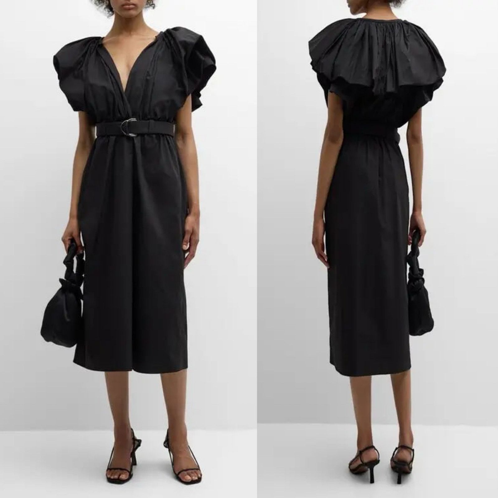Other MANTU Black Deep V-Neck Ruffle Midi Dress no belt 46 US 10 Size L / US 10 / IT 46 - 1 Thumbnail