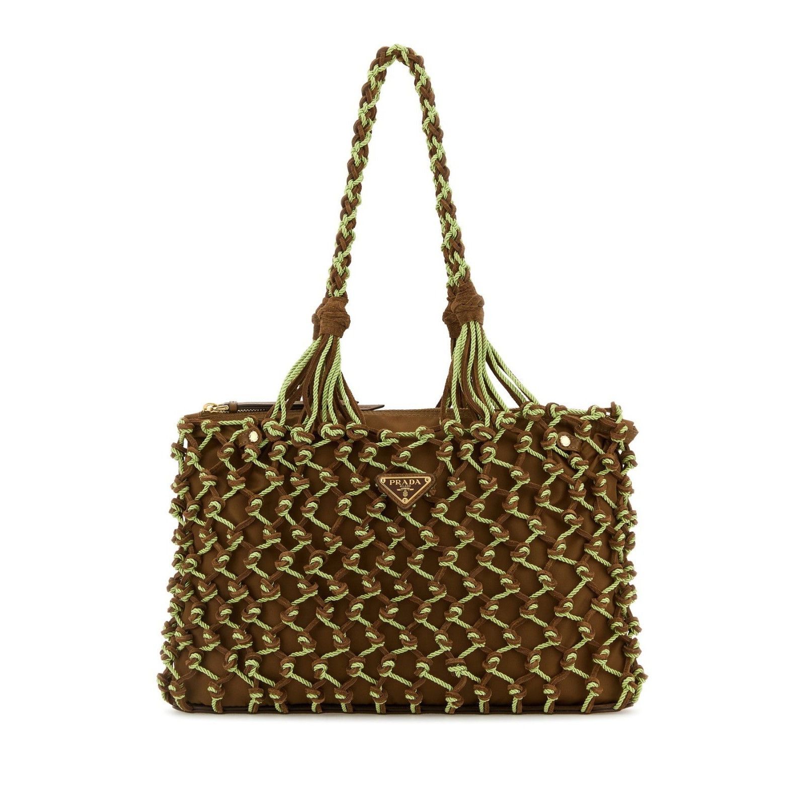 PRADA Two-Tone Green Brown Mesh Tote Bag New And Authentic
