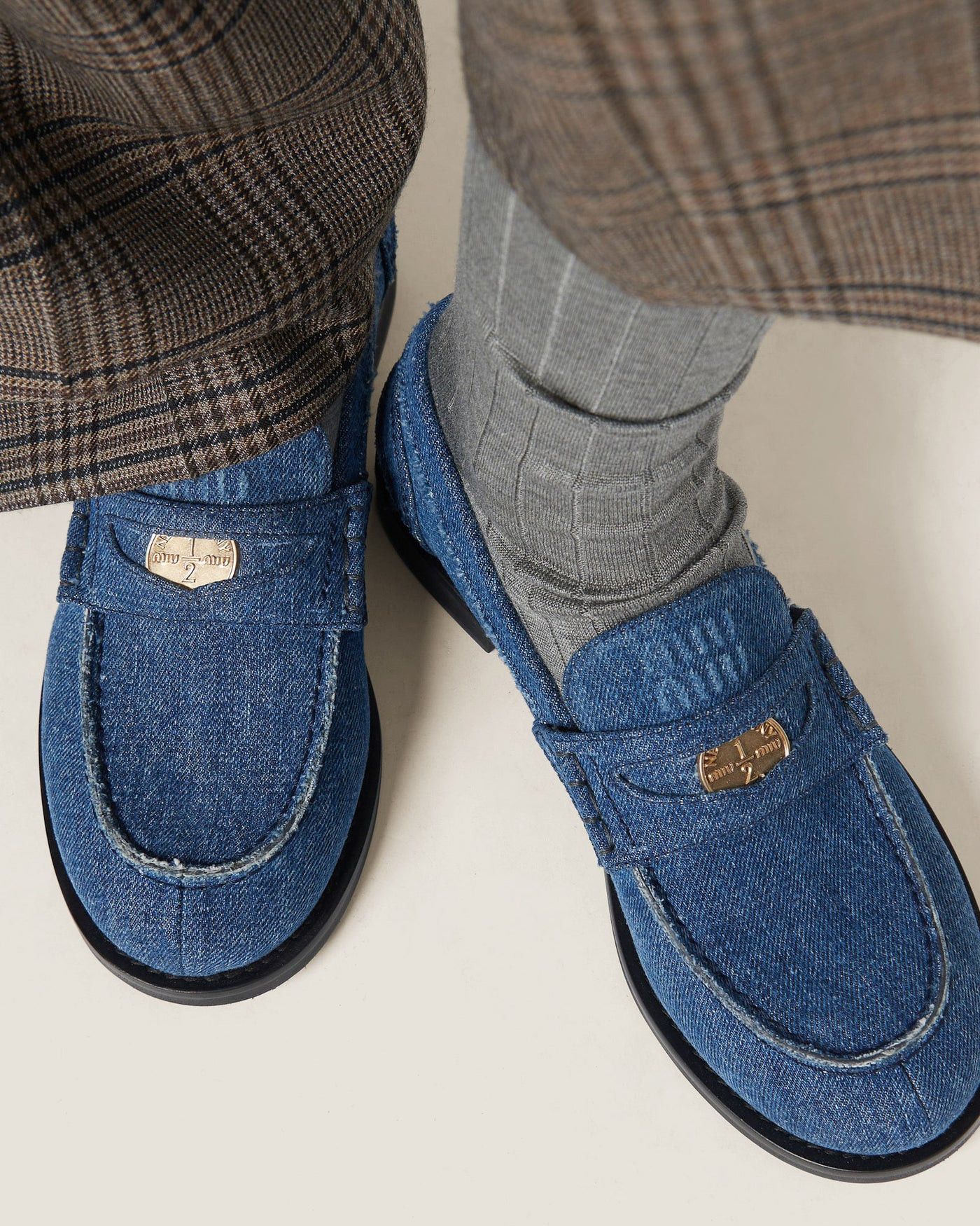 Miu Miu Denim Penny Loafer Shoes Size US 7 / IT 37 - 1 Thumbnail
