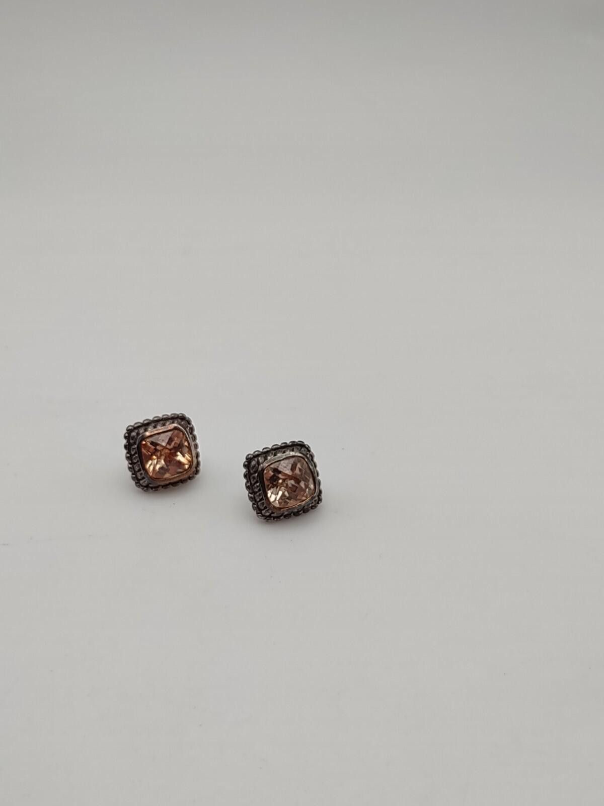 Sterling Silver Sterling Silver Cable Style Stud Earrings Peach CZ 925 Size ONE SIZE - 2 Thumbnail
