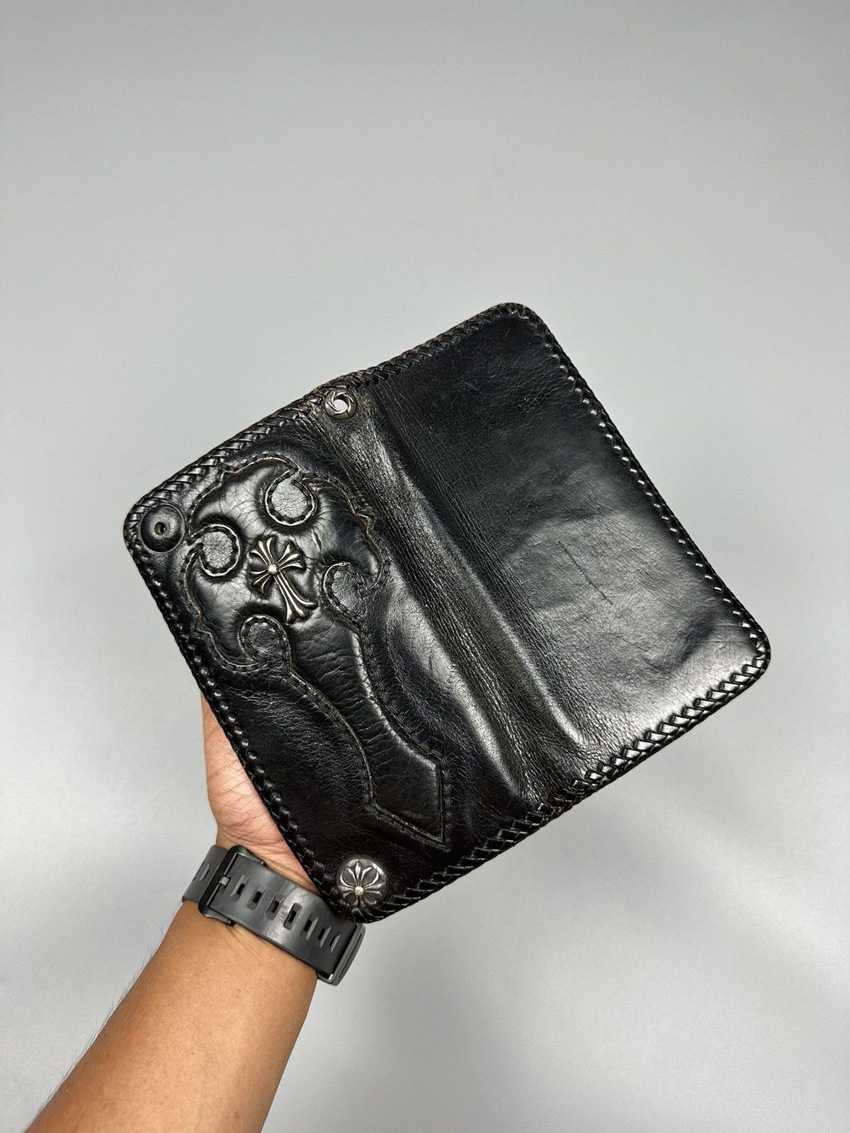 Genuine Leather 🔥Sick🔥Chrome Hearts Inspired Handmade Leather Long Wallet Size ONE SIZE - 3 Thumbnail