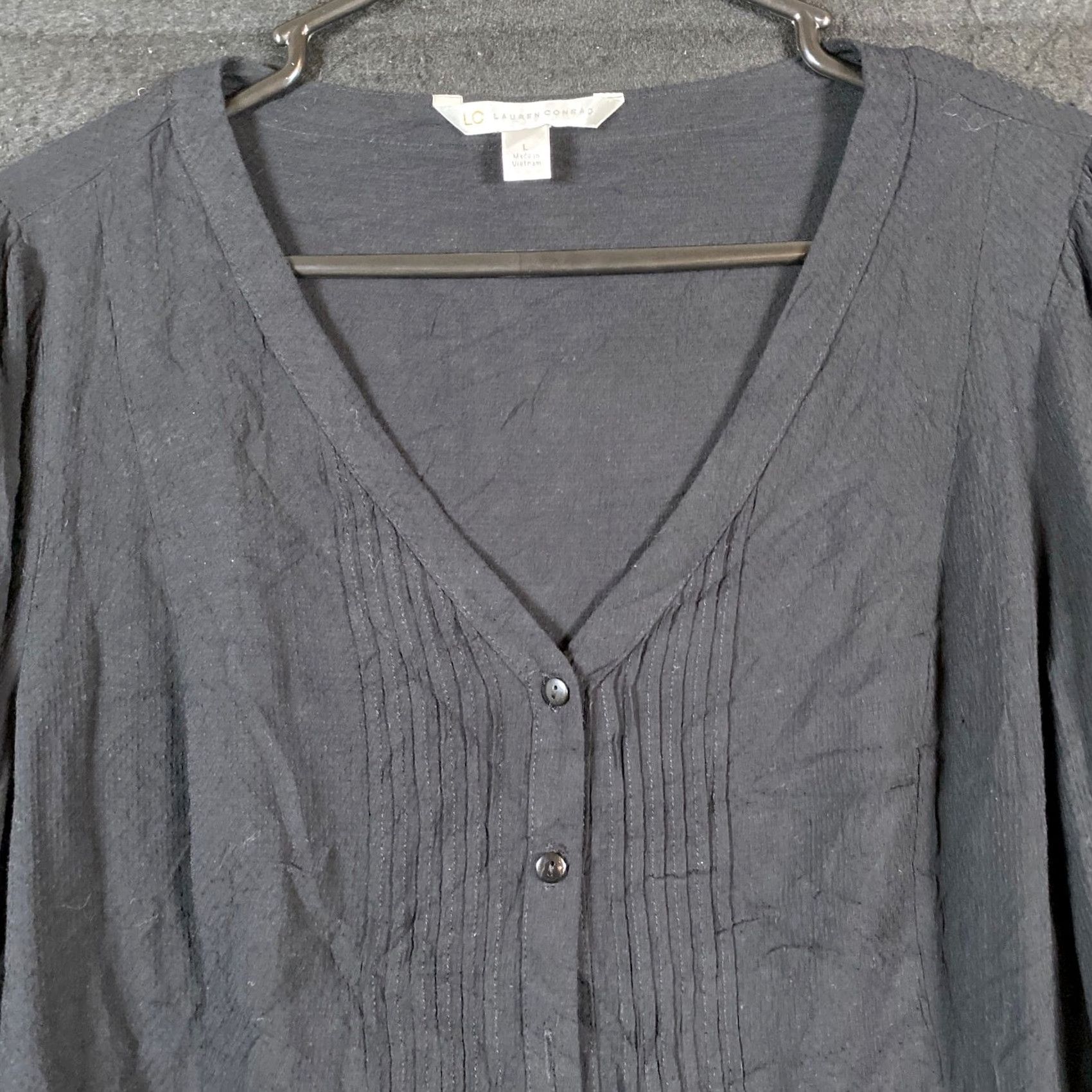 Lauren Conrad LC Lauren Conrad Blouse Black V Neck Button Down Long Sleeve Rayon L Womens Size L / US 10 / IT 46 - 2 Thumbnail