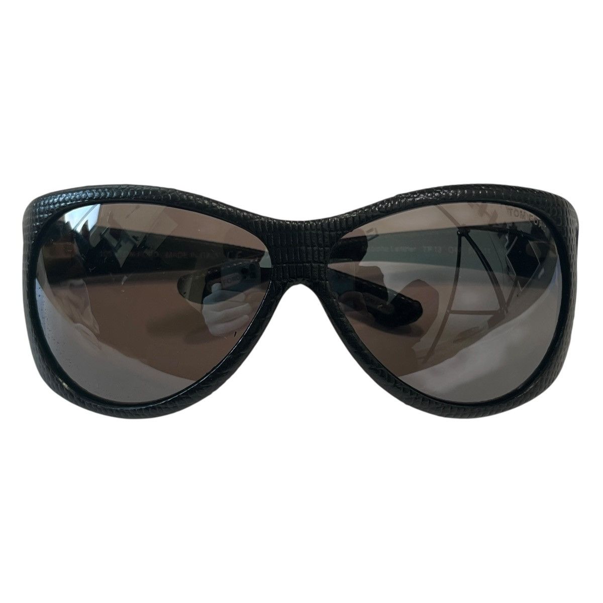 Tom Ford TOM FORD Natasha Textured Leather Wrapped Shield Sunglasses Size ONE SIZE - 1 Thumbnail