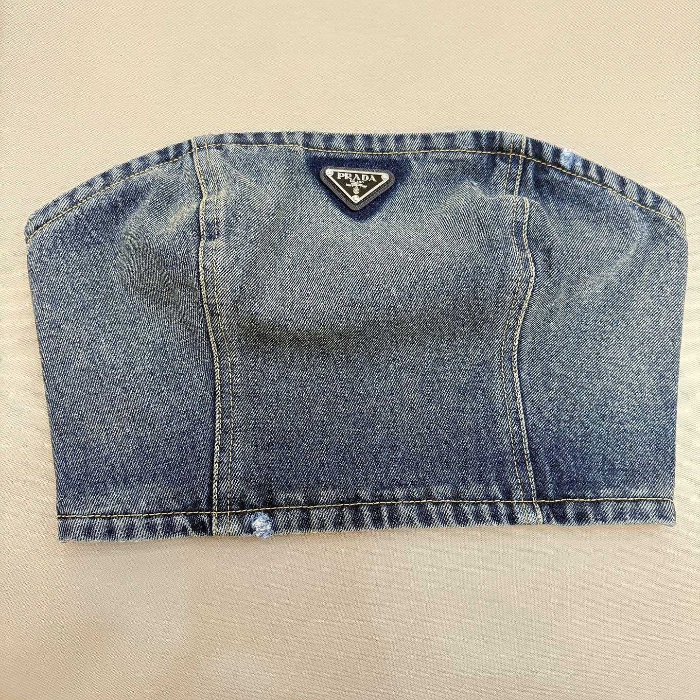 Prada Prada Logo Plaque Denim Tube Top Size 40 Size S / US 4 / IT 40 - 1 Thumbnail