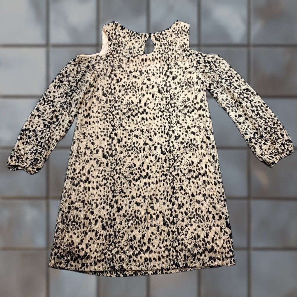 Sears Simply Styled By Sears Dress Womens Small Cold Shoulder Sleeve Beige Black Dots Shirt? Size S / US 4 / IT 40 - 1 Thumbnail