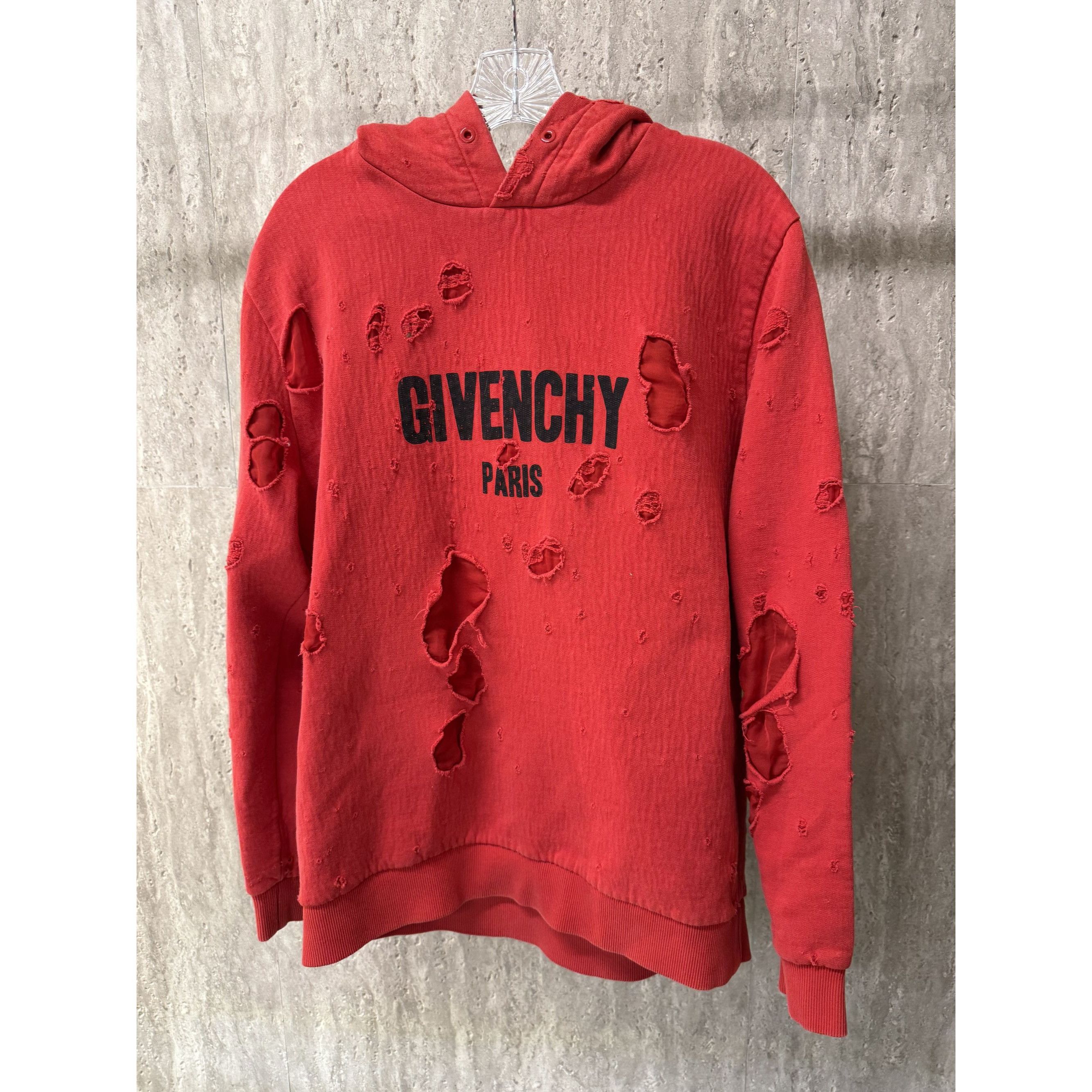 Givenchy Paris Distressed Red Hoodie L 100% Cotton Polyester