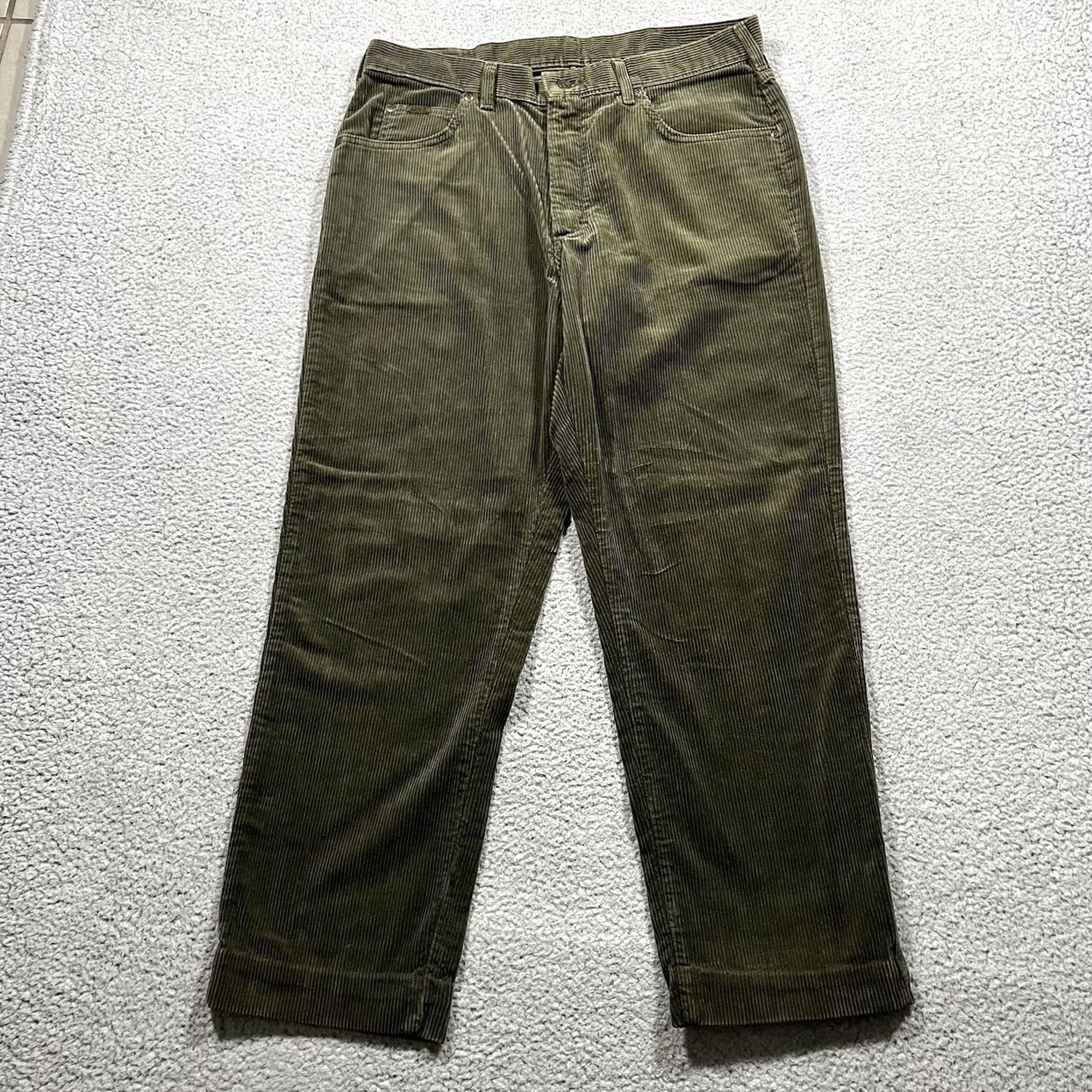 Lee Lee Corduroy Pants Mens 35x29 Olive Vintage Preppy Casual 5-Pocket Chino Straight Regular USA 80s 90s Mens Clothing Size US 35 - 3 Thumbnail