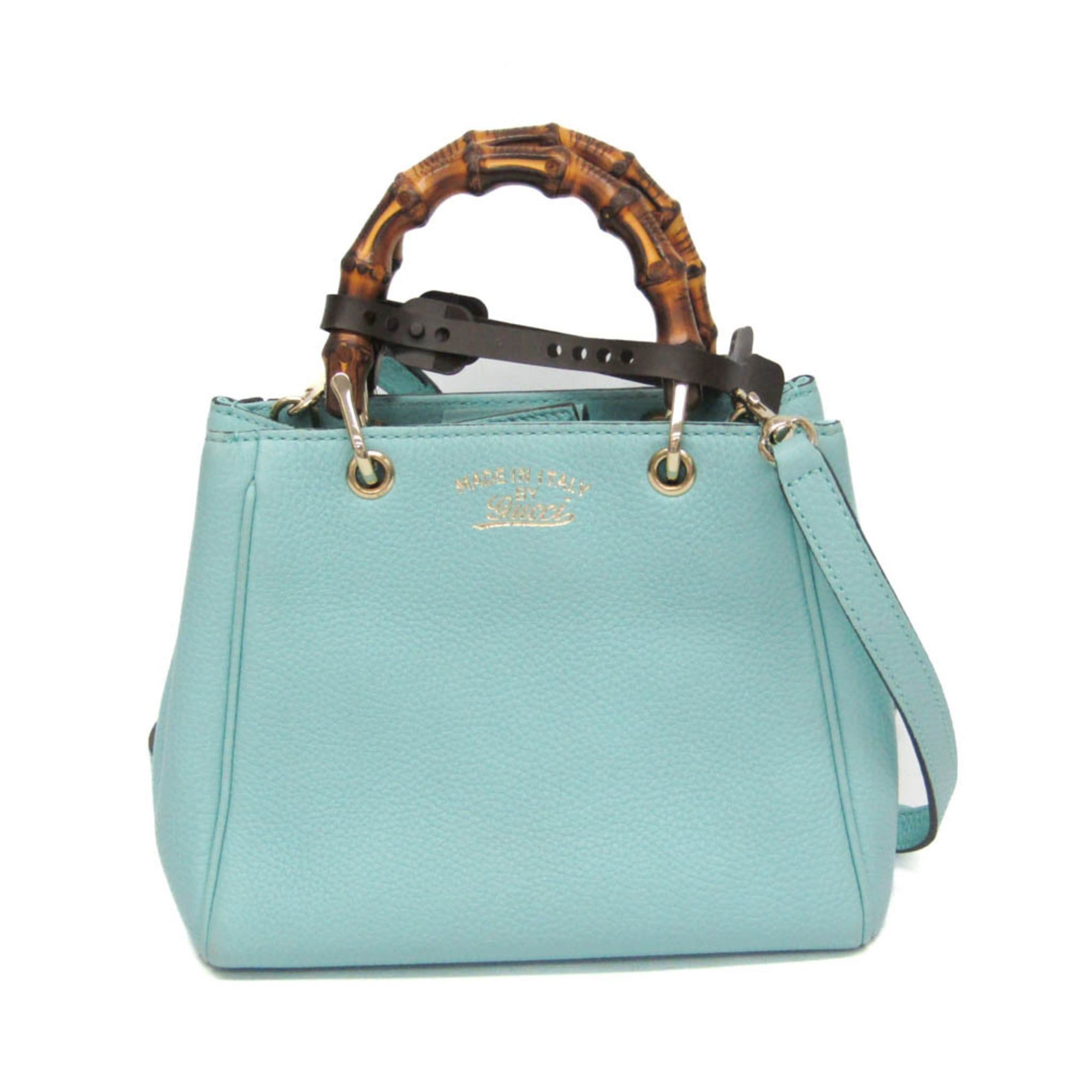 Gucci Gucci Bamboo Mini Shopper 368823 Women's Leather,Bamboo Handbag,Shoulder Bag Light Blue Size ONE SIZE - 1 Thumbnail