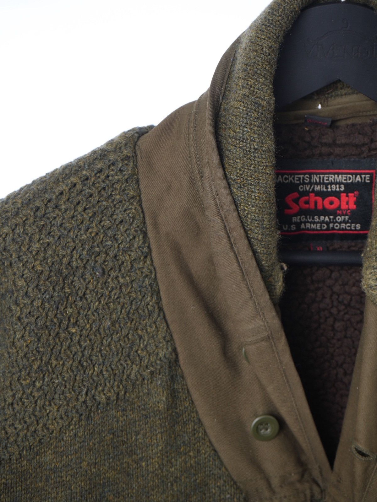 Schott Vtg Schott Heavy Zip Front Military Style Sweater Jacket Size US XL / EU 56 / 4 - 2 Thumbnail