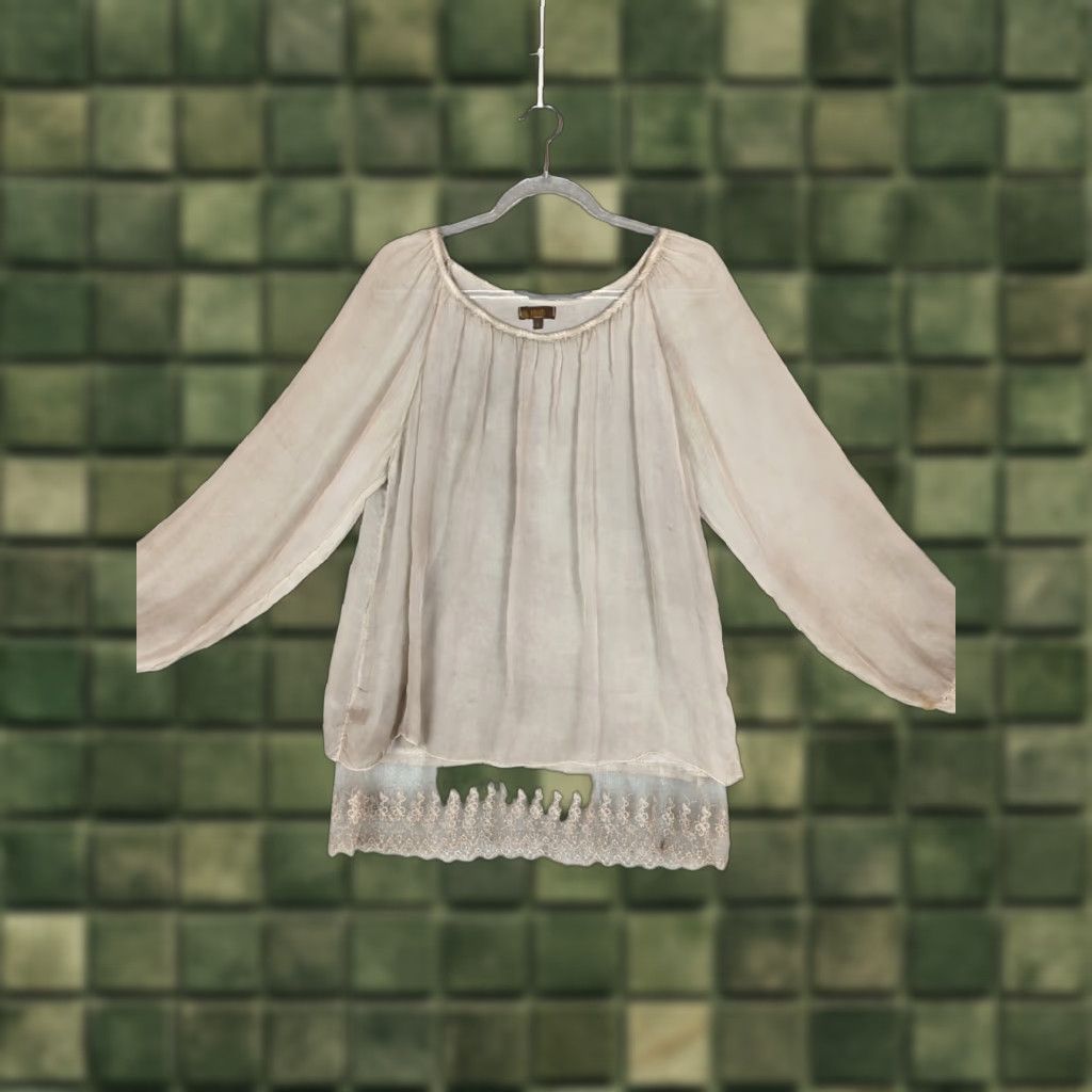 Vintage Amanti Blouse Shirt Women S Beige Silk Lace Sheer Tunic Puff Sleeve Bohemian 90s? Size S / US 4 / IT 40 - 1 Thumbnail