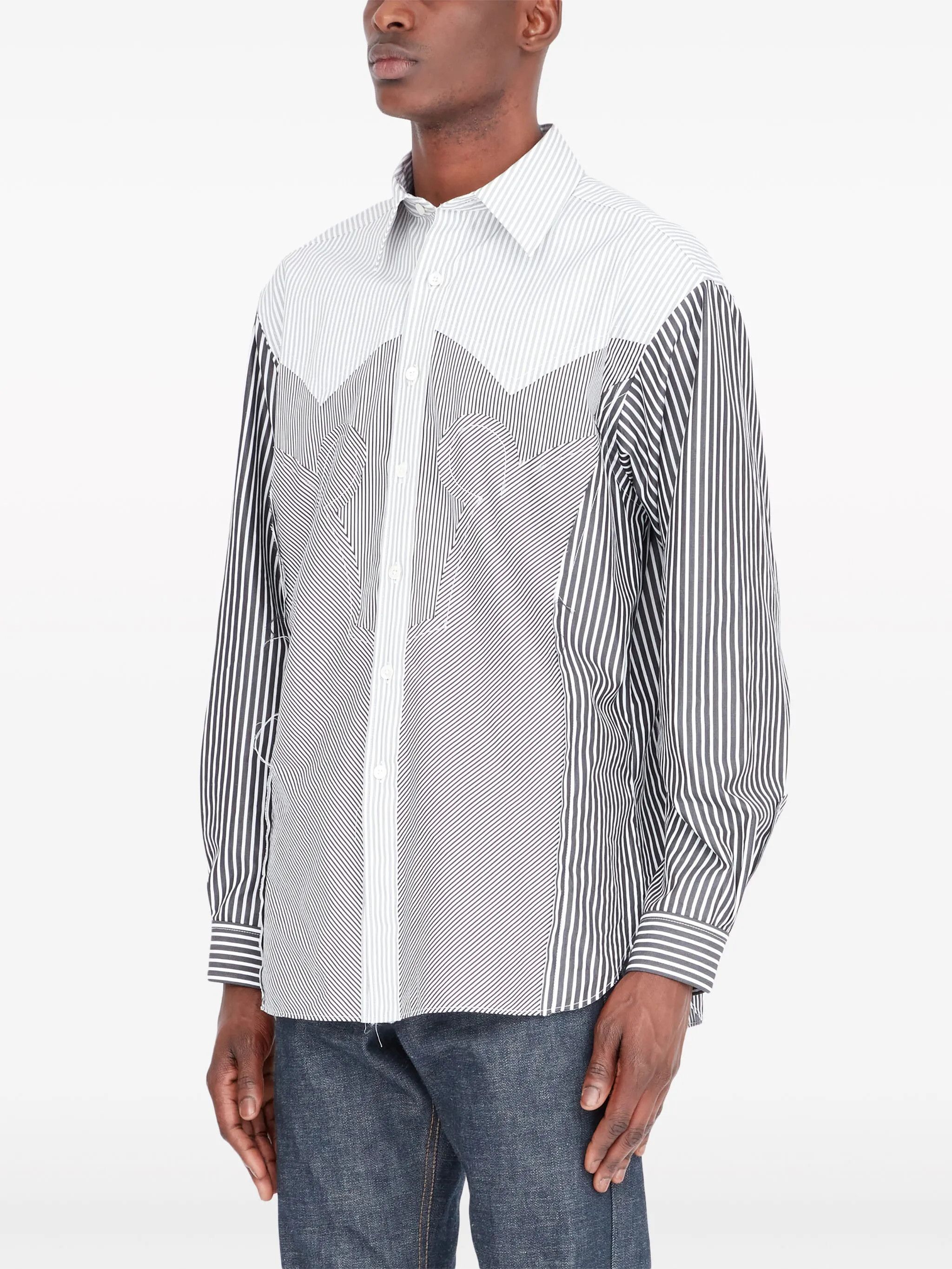 Maison Margiela oc11z0925 Yoke Striped Shirt in White/Black Size US L / EU 52-54 / 3 - 7 Thumbnail