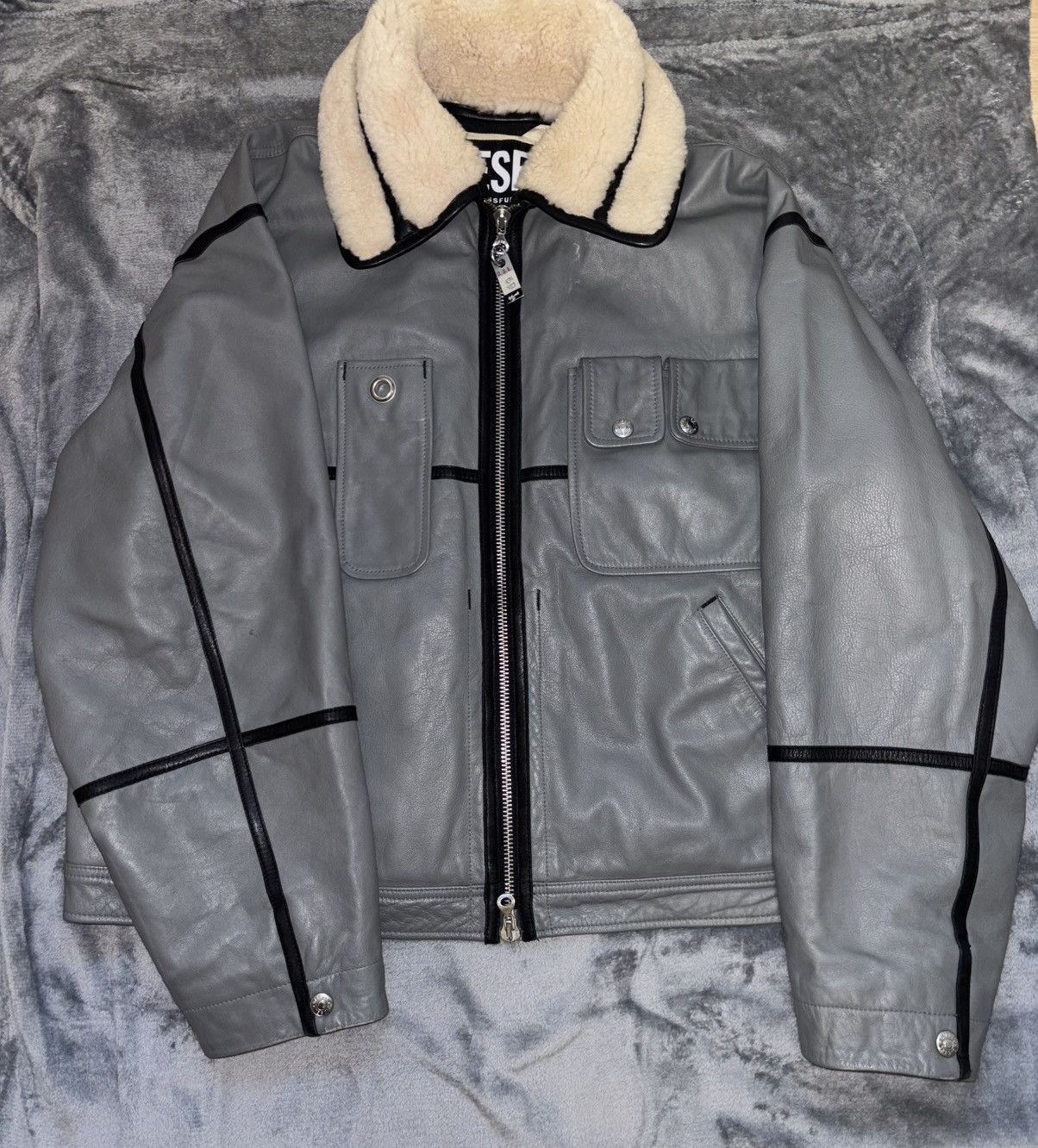 Diesel Leather jacket with fur Size US L / EU 52-54 / 3 - 1 Thumbnail