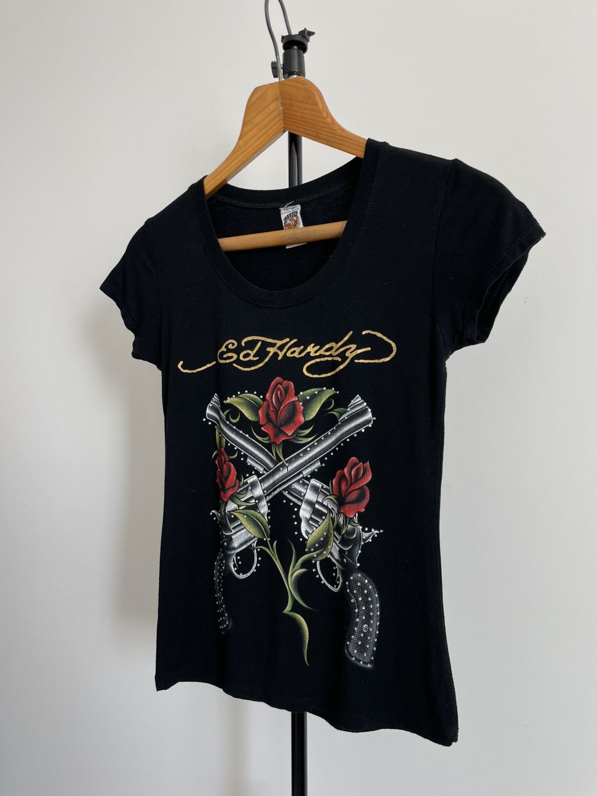 Ed Hardy Vintage 00’s Ed Hardy Gun Roses Y2K Japanese T-Shirt RARE Size M / US 6-8 / IT 42-44 - 4 Thumbnail