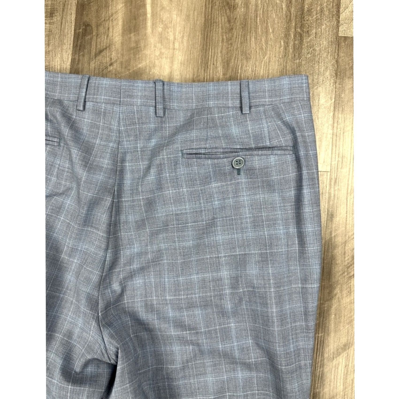 Canali Canali Wool Plaid Dress Pants - 38 Mens Regular Inseam 29 Blue Gray Wool (100%) Dress Pants Size US 38 / EU 54 - 4 Thumbnail