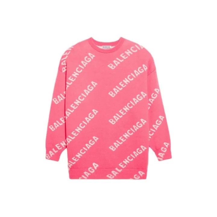 Balenciaga Balenciaga Pink Allover Logo Wool Sweater for Women 0079 Size S / US 4 / IT 40 - 1 Thumbnail