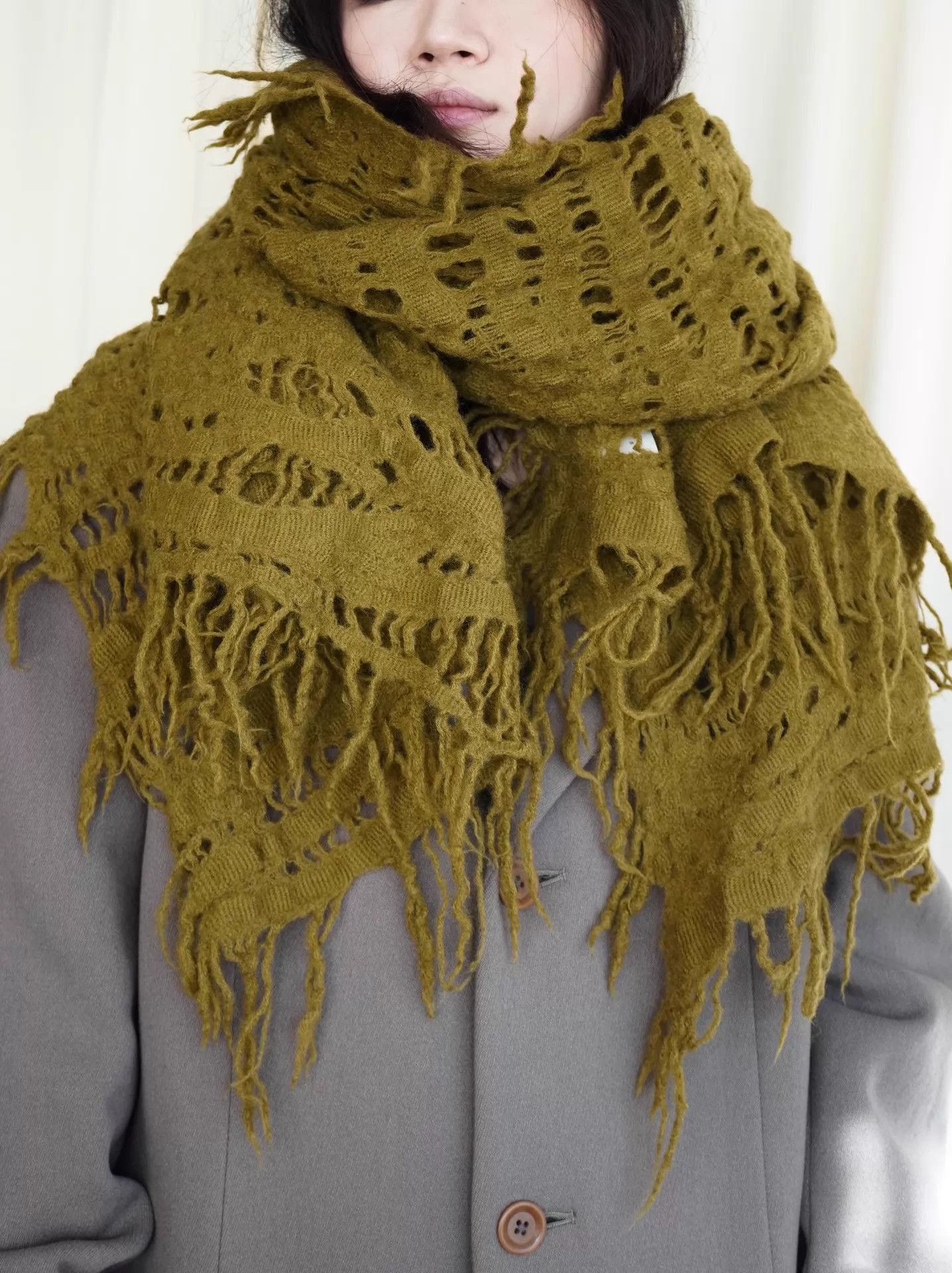 Y's Y's 2000s felted openwork wide wool scarf Size ONE SIZE - 3 Thumbnail
